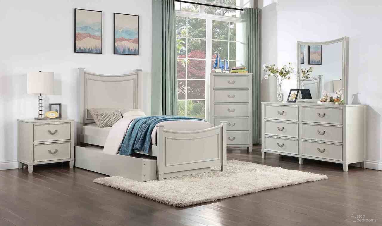 The appearance of Lycorida Twin Bed with Trundle In Light Gray designed by Furniture of America in the transitional interior design. This light gray piece of furniture was selected by 1StopBedrooms from Lycorida Collection to add a touch of cosiness and style into your home. Sku: CM7477GY-T-HBFB;CM7477GY-TR;CM7477GY-T-R. Bed Size: Twin. Material: Solid Wood.