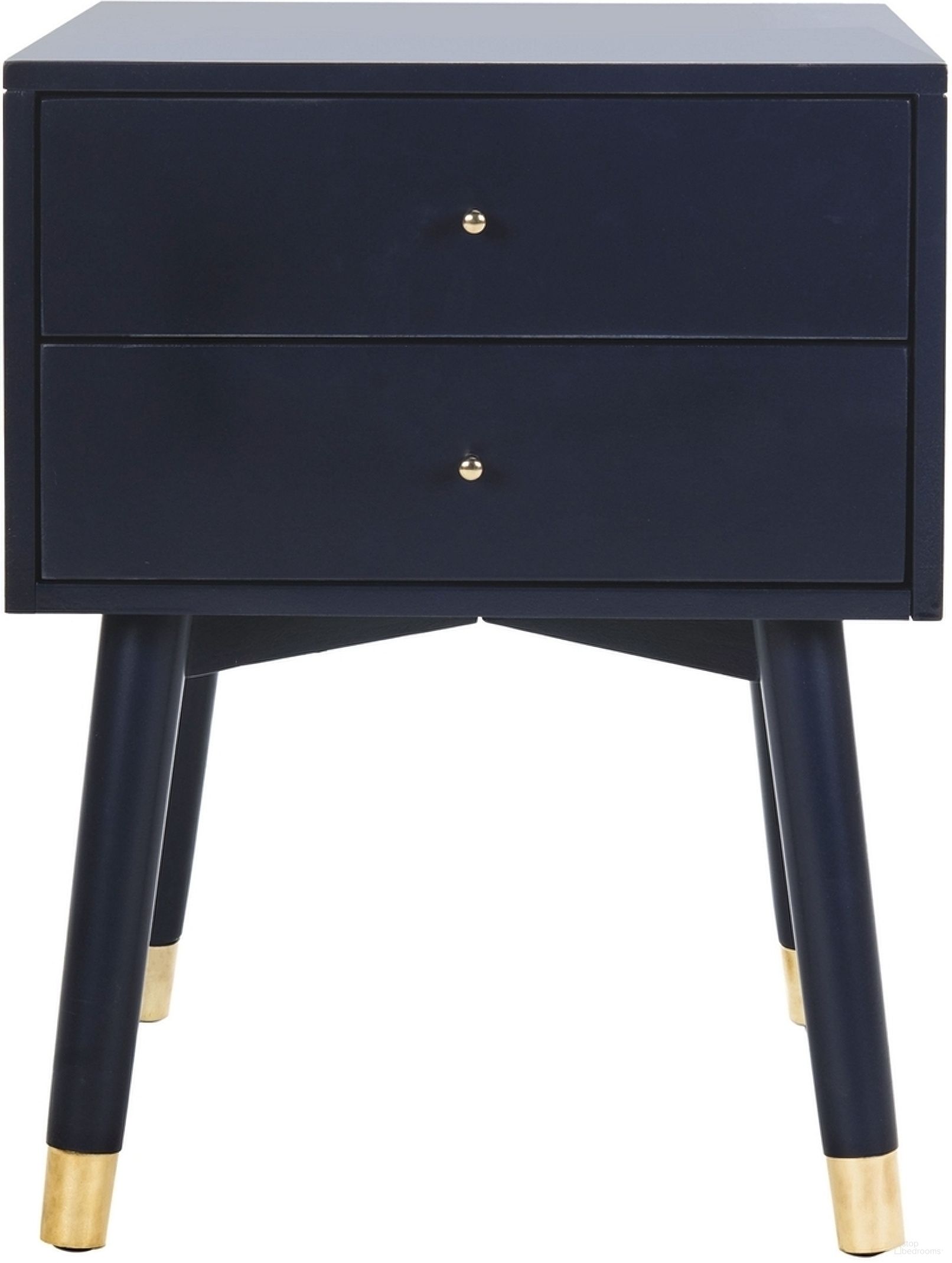 The appearance of Lyla Gold and Navy Mid Century Retro Gold Cap Nightstand designed by Safavieh in the rustic / southwestern interior design. This gold navy piece of furniture was selected by 1StopBedrooms from Paloma Collection to add a touch of cosiness and style into your home. Sku: FOX6234A. Material: Iron.