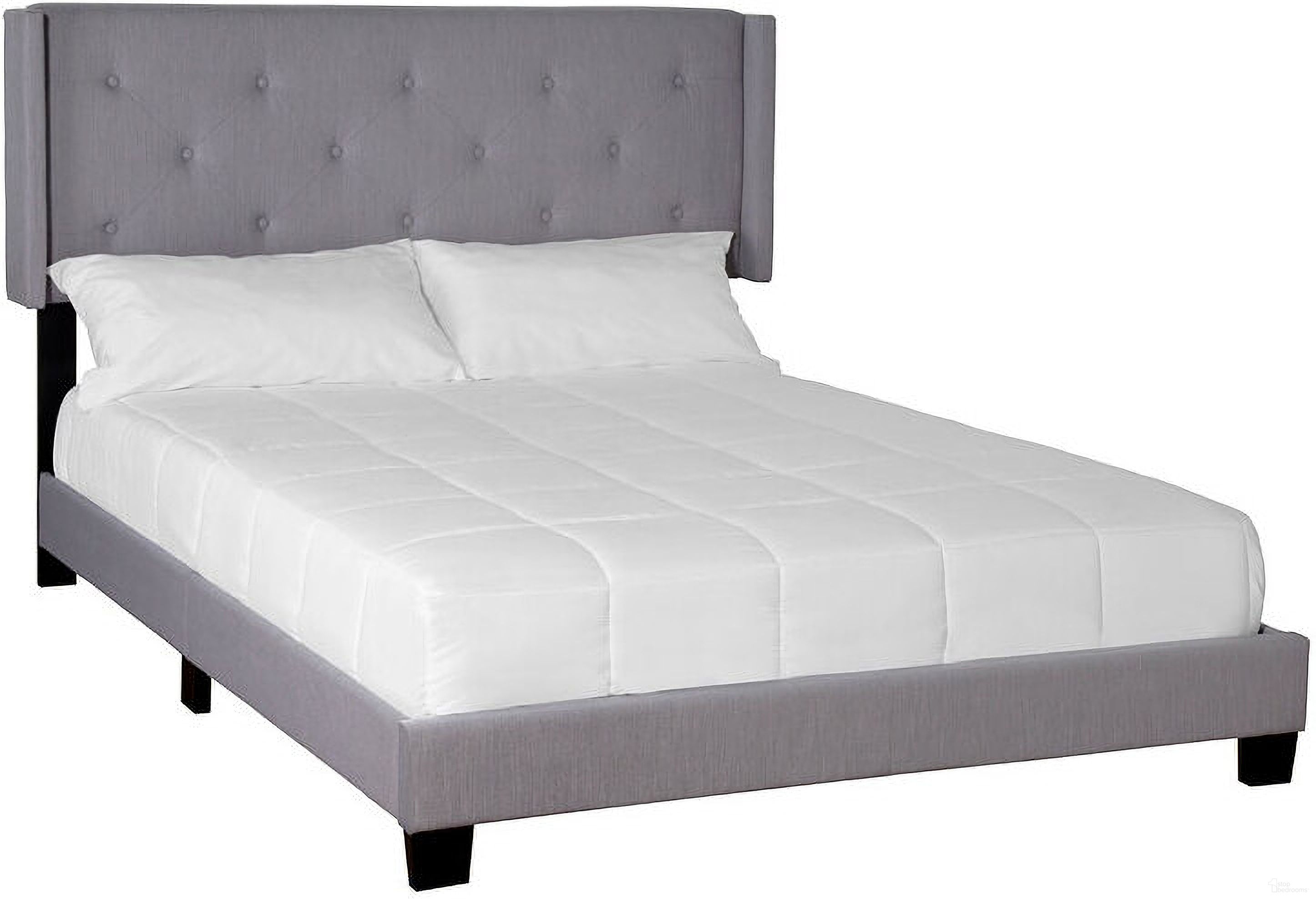 The appearance of Lyla Upholstered Bed (Queen) designed by Bernell in the modern / contemporary interior design. This gray piece of furniture was selected by 1StopBedrooms from Lyla Collection to add a touch of cosiness and style into your home. Sku: 1606DS-105. Material: Polyester. Bed Size: Queen. Bed Type: Upholstered Bed.