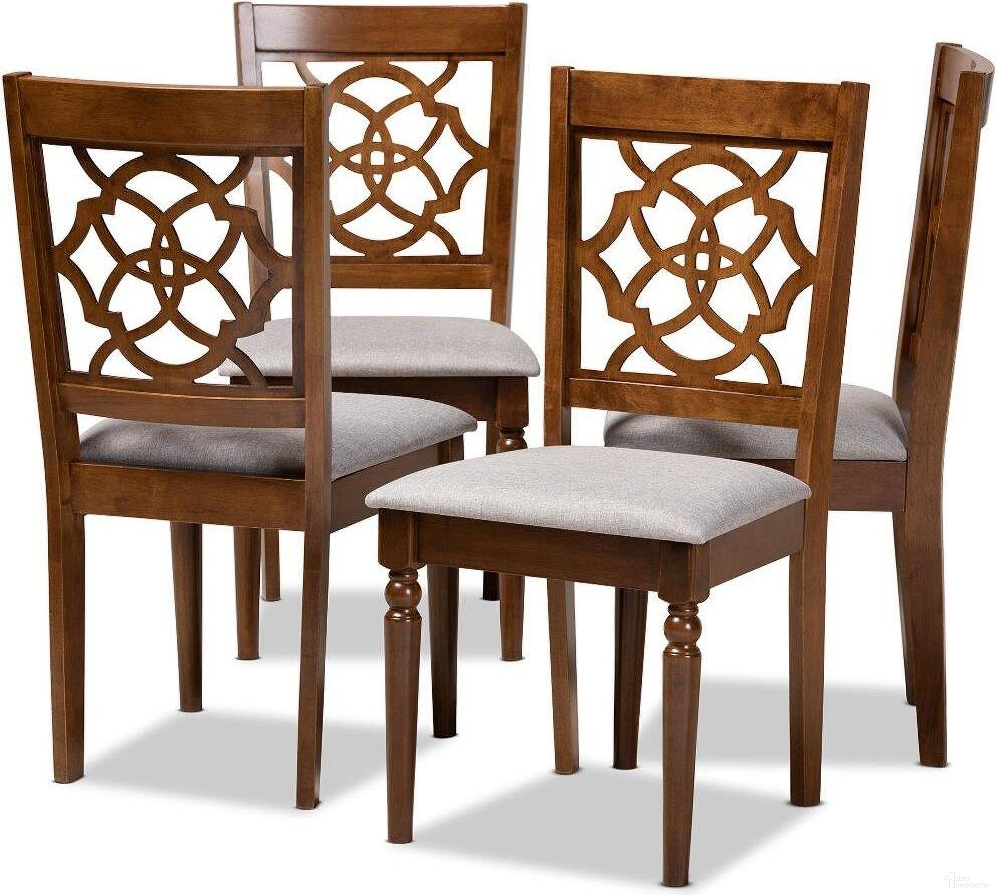 Lylah Modern and Contemporary Grey Fabric Upholstered and Walnut Brown Finished Wood 4-Piece Dining Chair Set