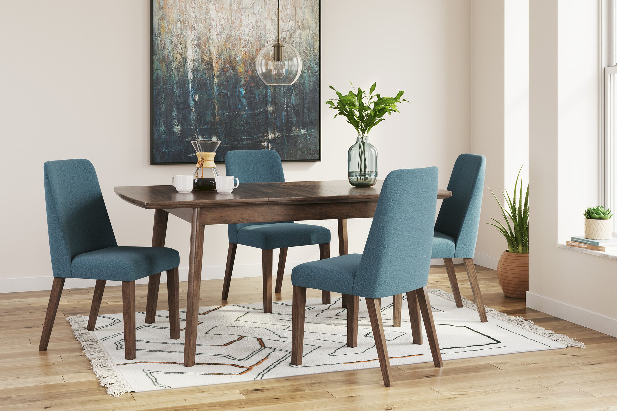 The appearance of Lyncott Dining Room Set With Blue Chairs designed by Signature Design by Ashley in the modern / contemporary interior design. This blue piece of furniture was selected by 1StopBedrooms from Lyncott Collection to add a touch of cosiness and style into your home. Sku: D615-35;D615-03. Table Base Style: Legs. Material: Wood. Table Top Shape: Rectangular. Size: 64" x 36".