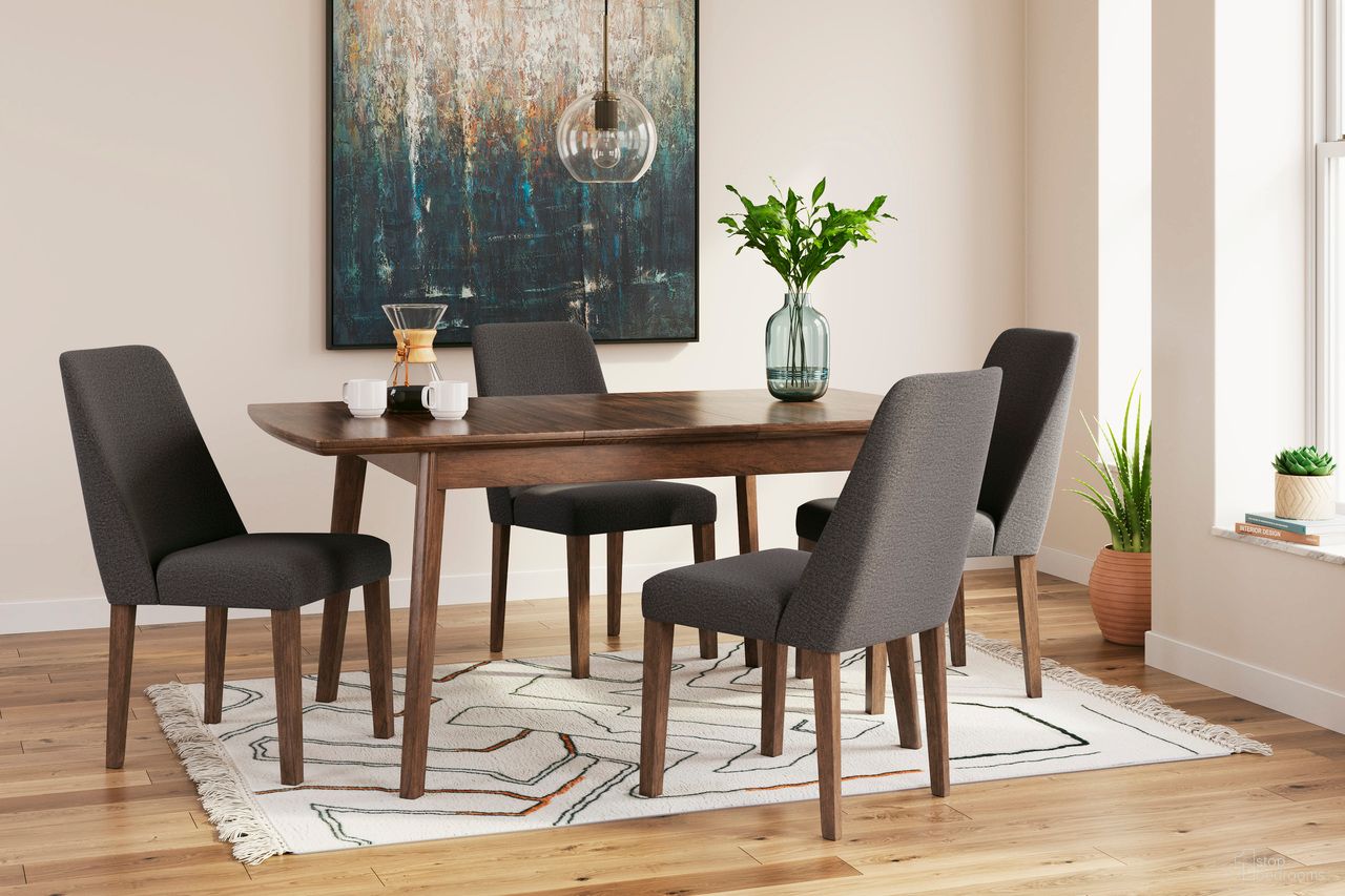 The appearance of Lyncott Extension Dining Room Set In Brown and Charcoal designed by Signature Design by Ashley in the transitional interior design. This brown/charcoal piece of furniture was selected by 1StopBedrooms from Lyncott Collection to add a touch of cosiness and style into your home. Sku: D615-45;D615-02;D615-02. Material: Wood. Size: 42" x 92".