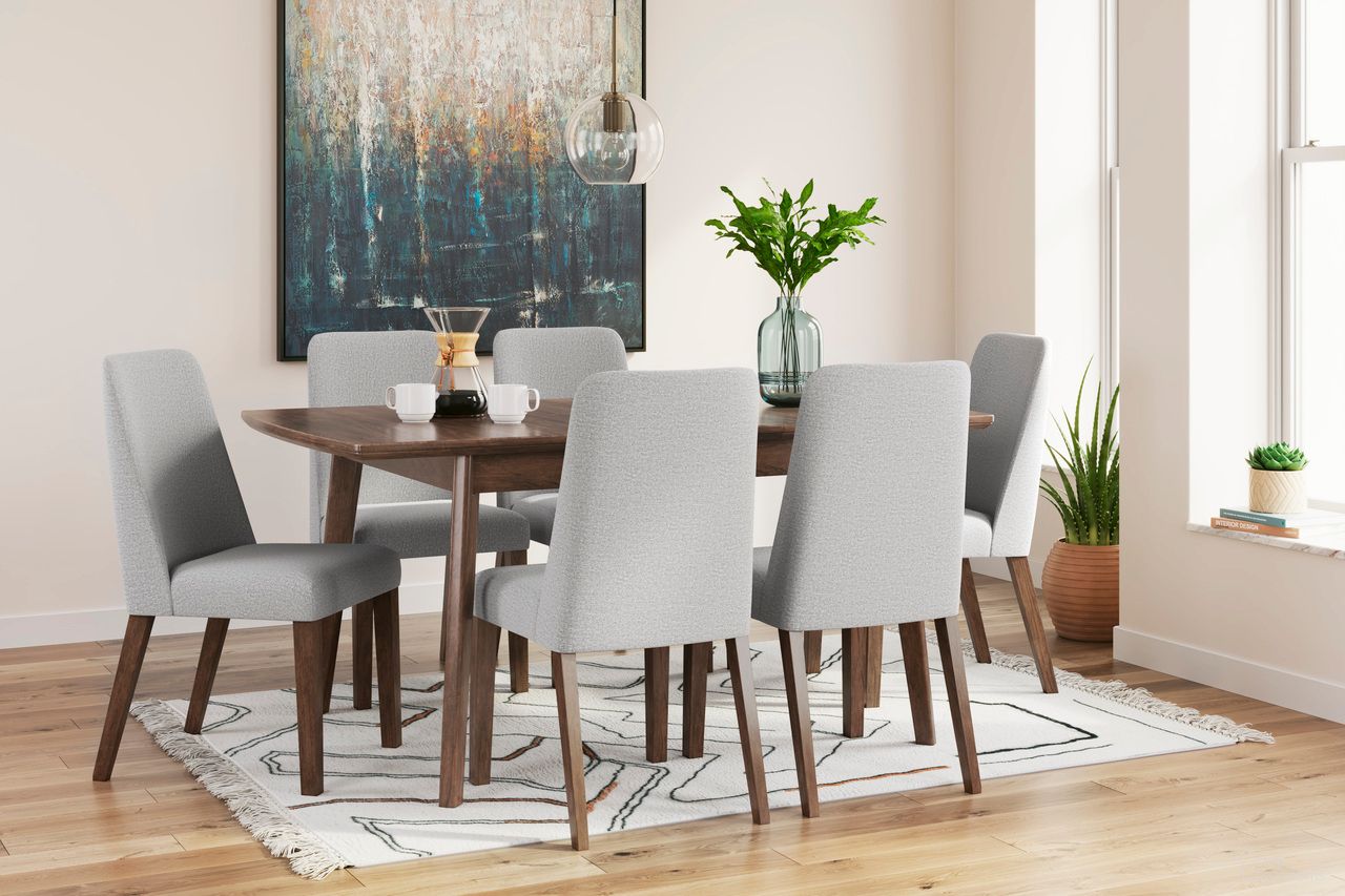 The appearance of Lyncott Extension Dining Room Set In Gray and Brown designed by Signature Design by Ashley in the transitional interior design. This gray/brown piece of furniture was selected by 1StopBedrooms from Lyncott Collection to add a touch of cosiness and style into your home. Sku: D615-45;D615-01;D615-01. Material: Wood. Size: 42" x 92".