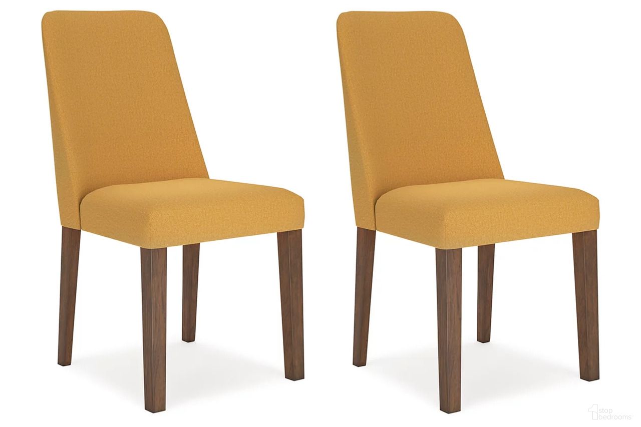The appearance of Lyncott Mustard And Brown Dining Upholstered Side Chair Set Of 2 designed by Signature Design by Ashley in the transitional interior design. This mustard/brown piece of furniture was selected by 1StopBedrooms from Lyncott Collection to add a touch of cosiness and style into your home. Sku: D615-04. Material: Fabric. Chair Type: Side Chair.