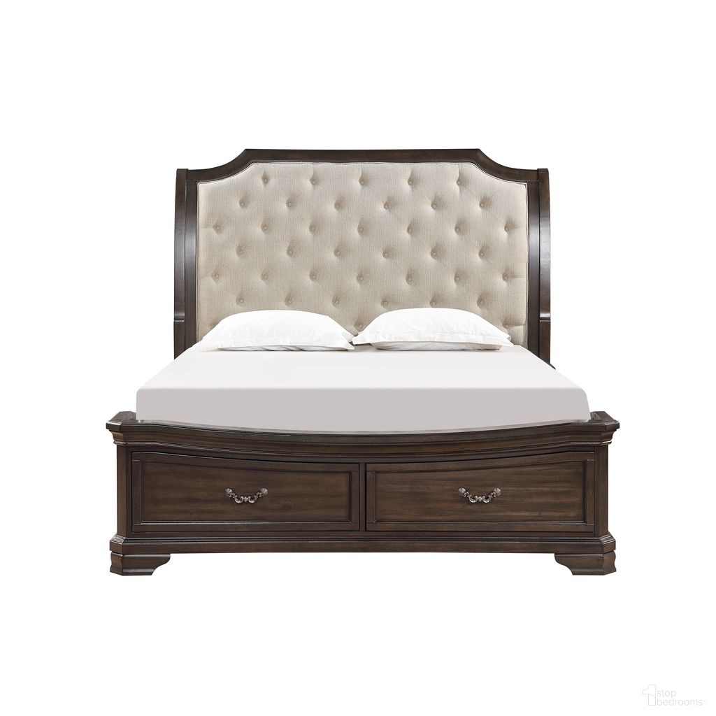 The appearance of Lyndhurst Eastern King Upholstered Bed In Walnut designed by New Classic in the modern / contemporary interior design. This walnut piece of furniture was selected by 1StopBedrooms from Lyndhurst Collection to add a touch of cosiness and style into your home. Sku: B493B-110;B493B-128;B493B-330. Material: Wood. Bed Size: King. Bed Type: Upholstered Bed.