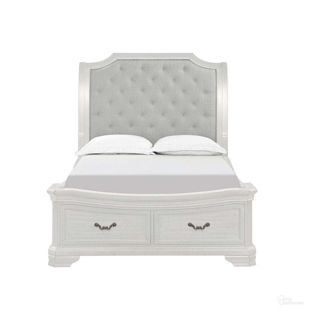 The appearance of Lyndhurst Eastern King Upholstered Bed In White designed by New Classic in the rustic / southwestern interior design. This white piece of furniture was selected by 1StopBedrooms from Lyndhurst Collection to add a touch of cosiness and style into your home. Sku: B493W-110;B493W-128;B493W-330. Material: Wood. Bed Size: King. Bed Type: Upholstered Bed.