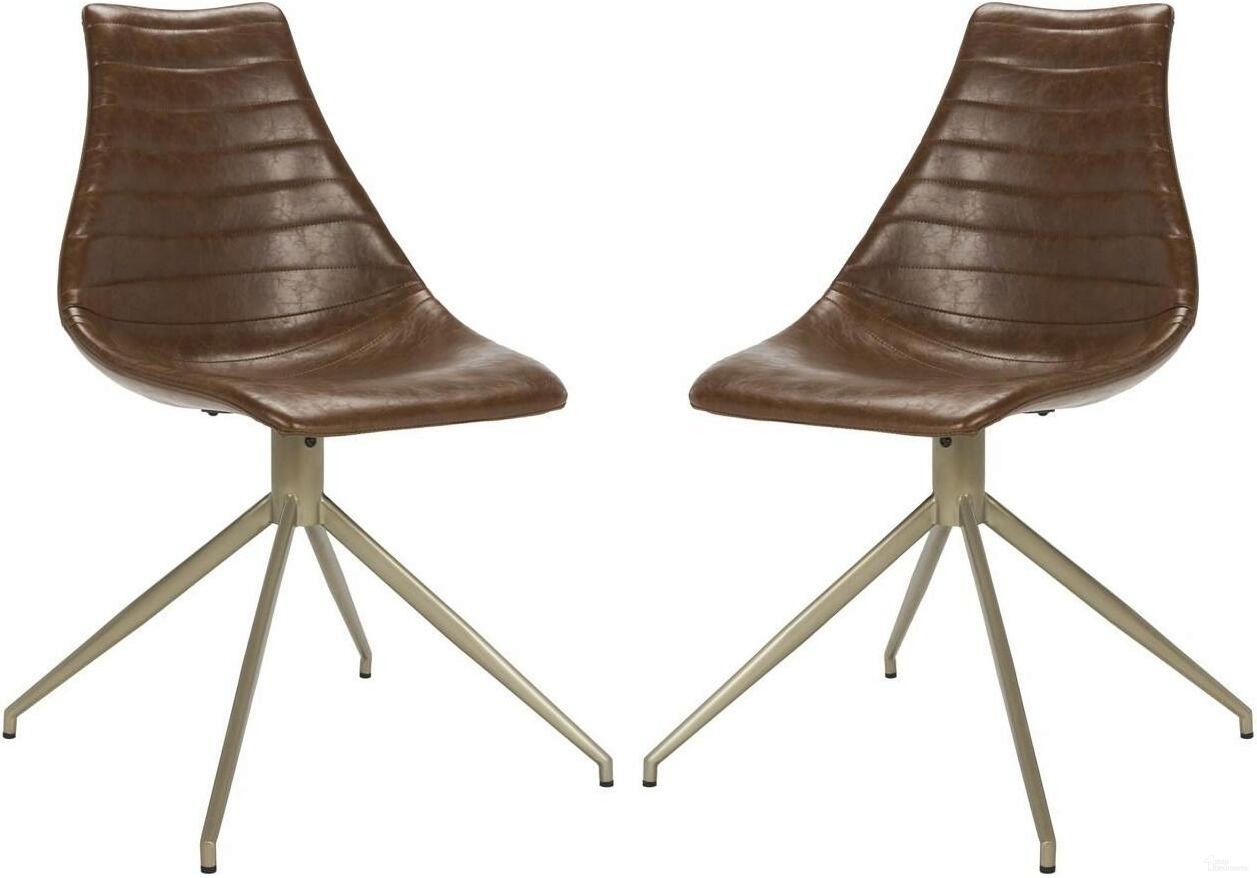 The appearance of Lynette Light Brown and Brass Midcentury Modern Leather Swivel Dining Chair Set of 2 designed by Safavieh in the modern / contemporary interior design. This light brown piece of furniture was selected by 1StopBedrooms from Safavieh ACH Collection to add a touch of cosiness and style into your home. Sku: ACH7006A-SET2. Material: Stainless Steel.
