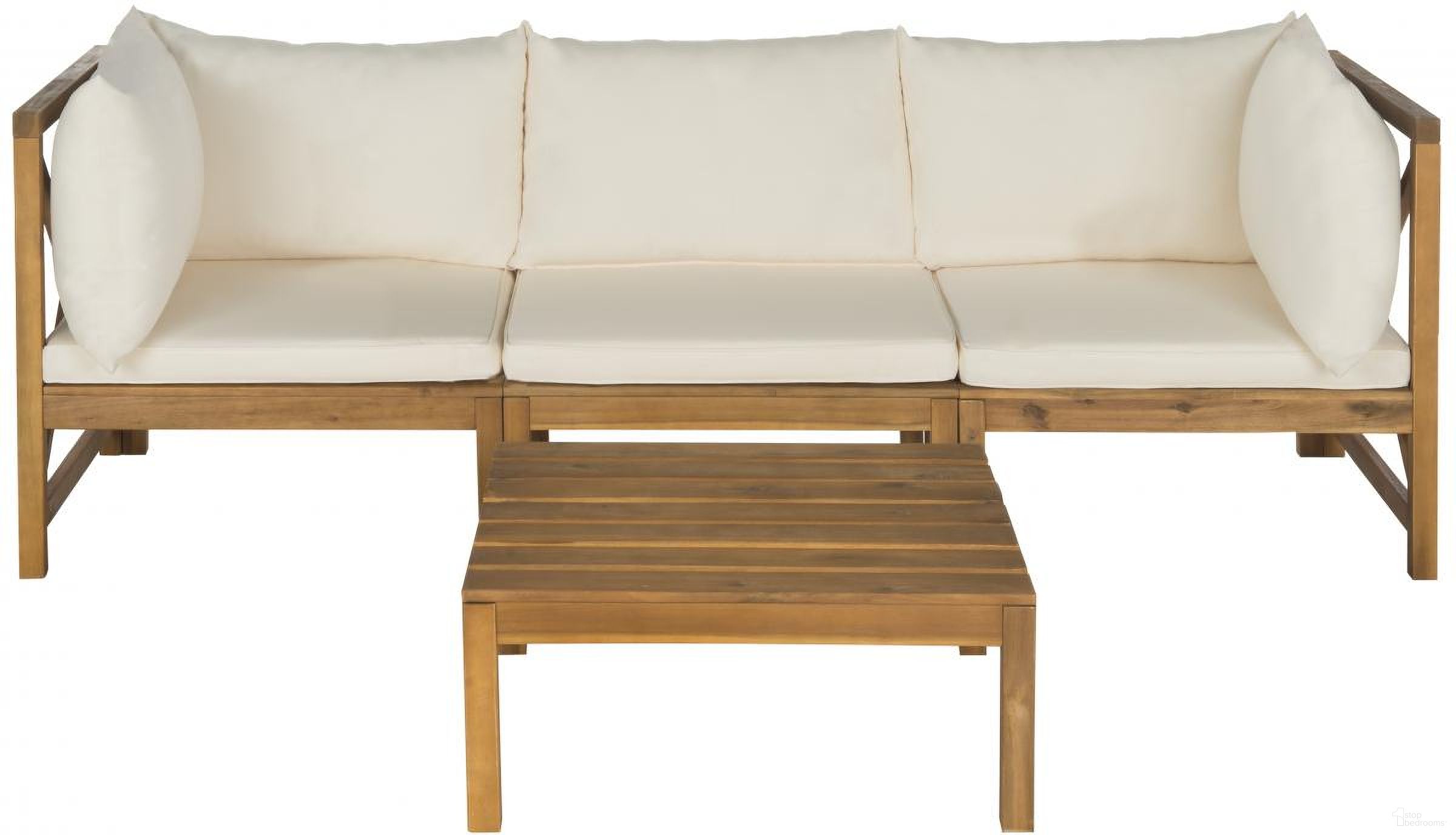 The appearance of Lynwood Teak Brown and Beige Modular Outdoor Sectional designed by Safavieh in the modern / contemporary interior design. This beige piece of furniture  was selected by 1StopBedrooms from Lynwood Collection to add a touch of cosiness and style into your home. Sku: PAT6713A. Material: Steel.