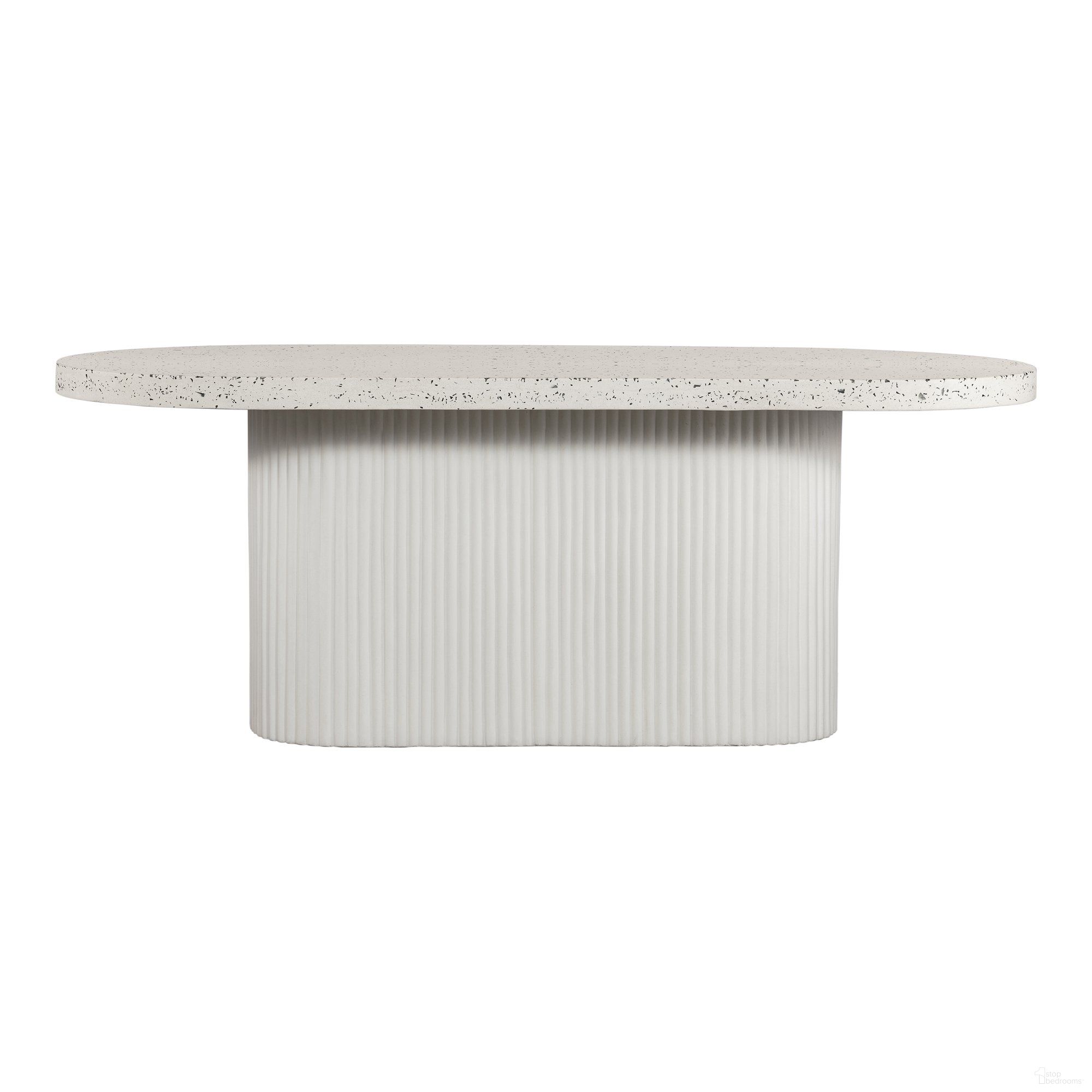The appearance of Lyon Outdoor Dining Table JK-1001-29 designed by Moes Home in the modern / contemporary interior design. This white piece of furniture was selected by 1StopBedrooms from Lyon Collection to add a touch of cosiness and style into your home. Sku: JK-1001-29-0. Table Base Style: Pedestal. Table Top Shape: Oval. Material: Stone.