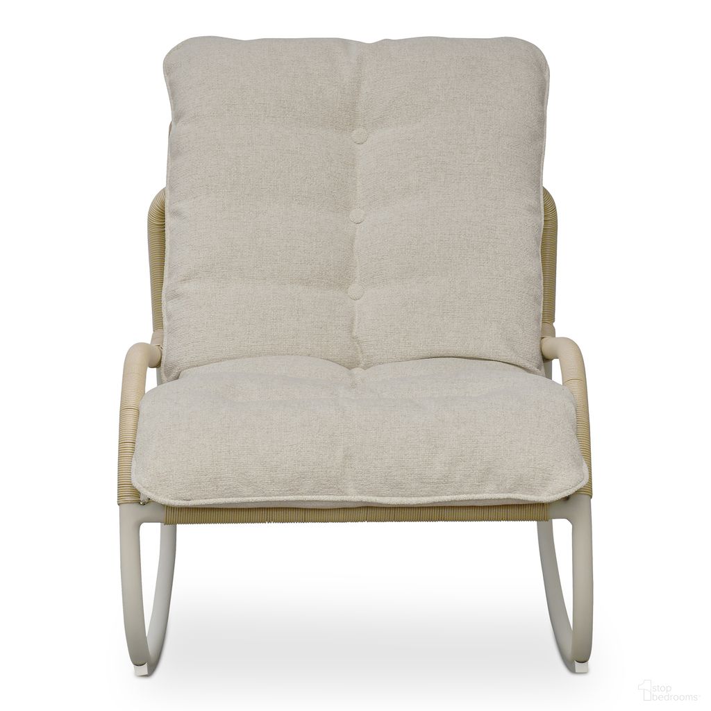 The appearance of Lyra Outdoor Rocking Chair In Beige designed by Moes Home in the modern / contemporary interior design. This beige piece of furniture was selected by 1StopBedrooms from Lyra Collection to add a touch of cosiness and style into your home. Sku: GE-1002-34. Material: Aluminum.