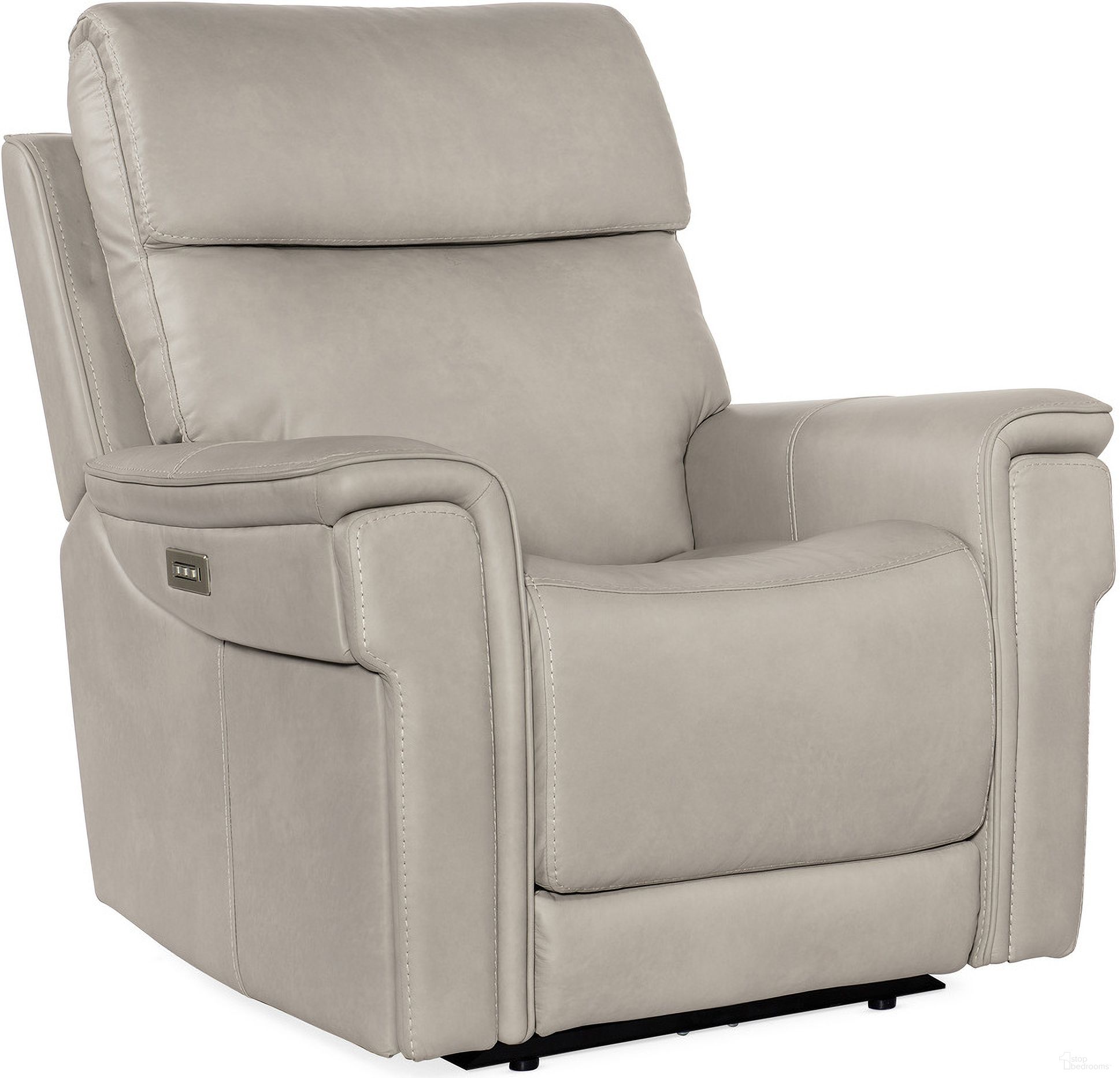 The appearance of Lyra Zero Gravity Power Recliner With Power Headrest In Ash designed by Hooker in the transitional interior design. This ash piece of furniture  was selected by 1StopBedrooms from MS Collection to add a touch of cosiness and style into your home. Sku: SS608-PHZL1-091. Material: Leather.