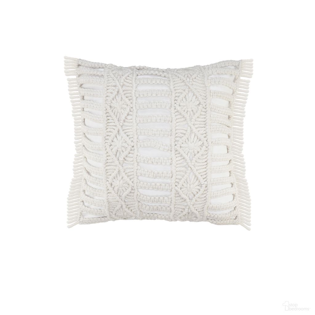 Lyran 24" x 24" Poly Filled Barthelemy Handmade Macrame Indoor Outdoor Throw Pillow In White