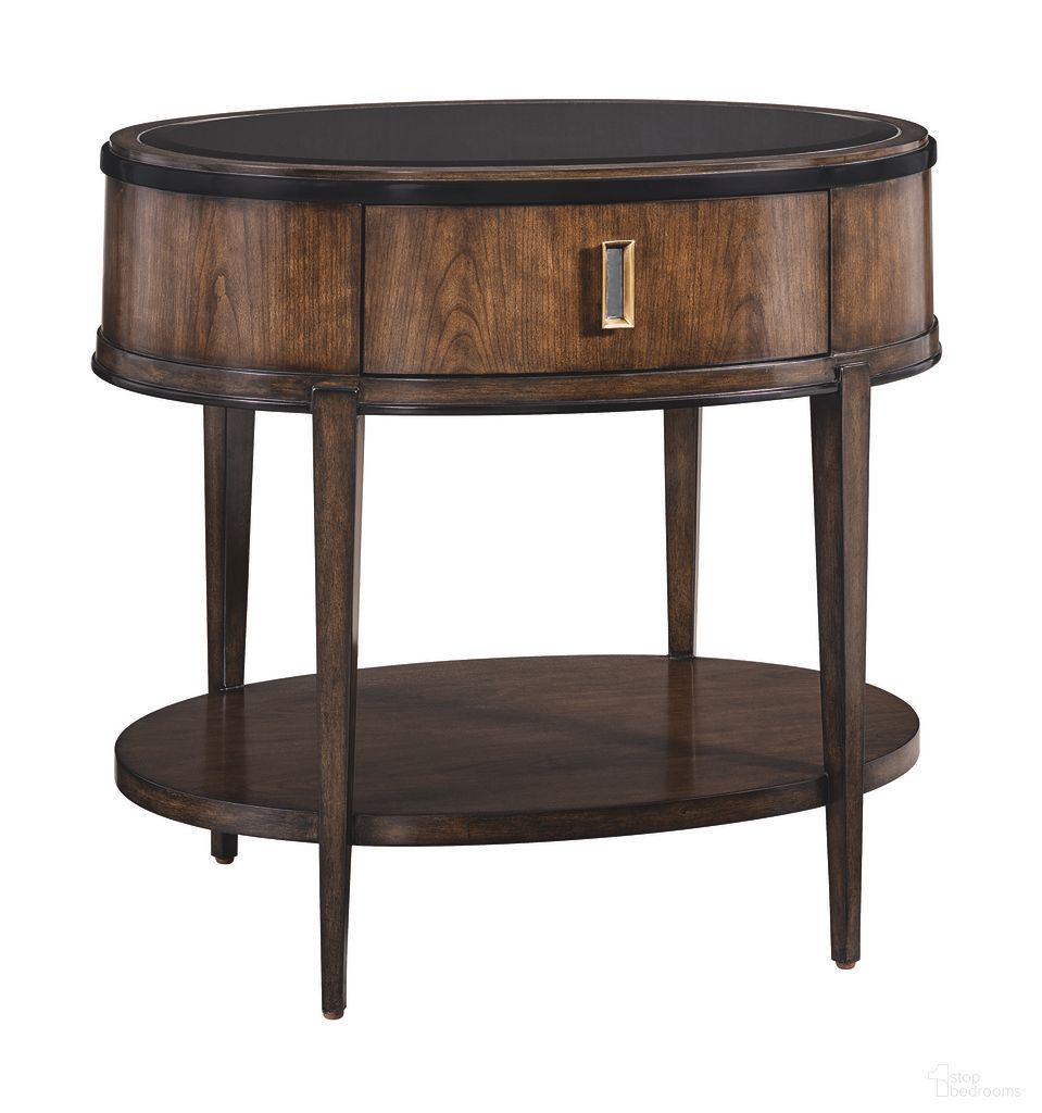 The appearance of Lyric Nighstand In Lyric Brown and Caviar designed by Maitland-Smith in the modern / contemporary interior design. This lyric brown/caviar piece of furniture was selected by 1StopBedrooms from Maitland Smith Collection to add a touch of cosiness and style into your home. Sku: 88-0413. Material: Mahogany.