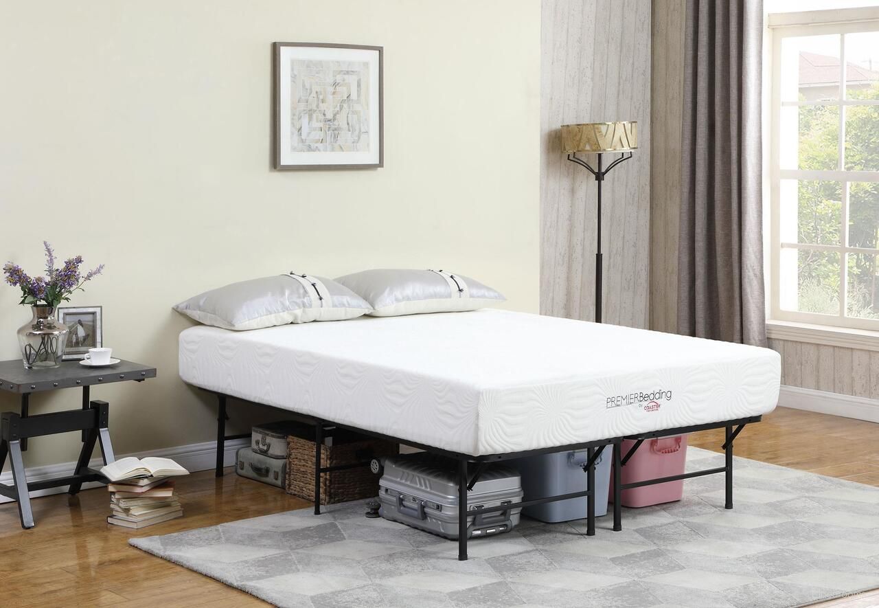 The appearance of Mabel Metal Eastern King Mattress Support Platform Bed In Black designed by Coaster in the modern / contemporary interior design. This black piece of furniture  was selected by 1StopBedrooms from Mabel Collection to add a touch of cosiness and style into your home. Sku: 305957KE. Material: Metal. Bed Size: King.