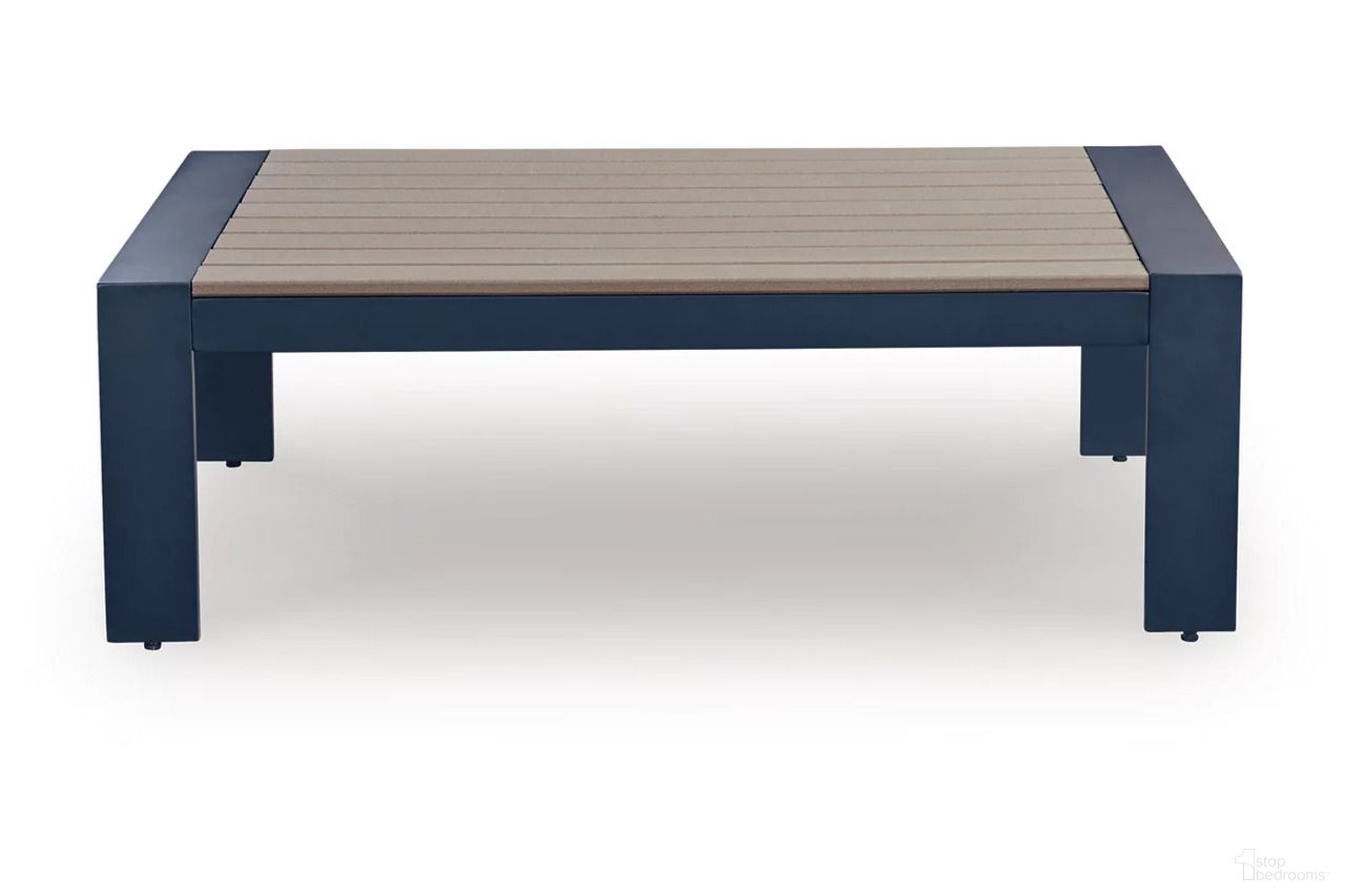 The appearance of Mabry Shores Outdoor Coffee Table In Blue designed by Signature Design by Ashley in the modern / contemporary interior design. This blue piece of furniture was selected by 1StopBedrooms from Mabry Shores Collection to add a touch of cosiness and style into your home. Sku: P587-701. Material: Aluminium.