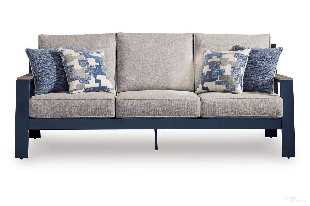 The appearance of Mabry Shores Outdoor Sofa with Cushion In Blue designed by Signature Design by Ashley in the modern / contemporary interior design. This blue piece of furniture was selected by 1StopBedrooms from Mabry Shores Collection to add a touch of cosiness and style into your home. Sku: P587-838. Material: Fabric.