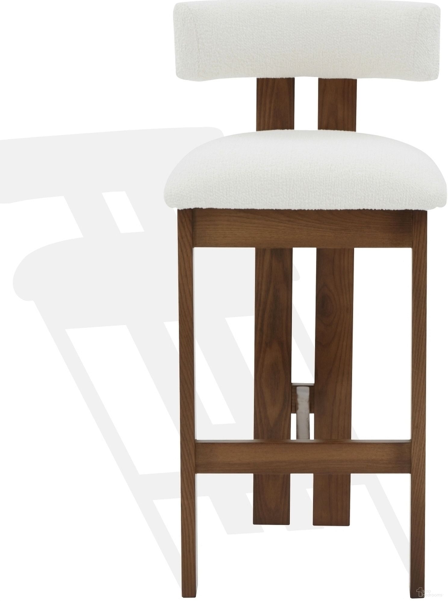 The appearance of Macey Boucle Barstool In Ivory and Walnut designed by Safavieh Couture in the modern / contemporary interior design. This ivory and walnut piece of furniture was selected by 1StopBedrooms from Macey Collection to add a touch of cosiness and style into your home. Sku: SFV4861A. Material: Wood.