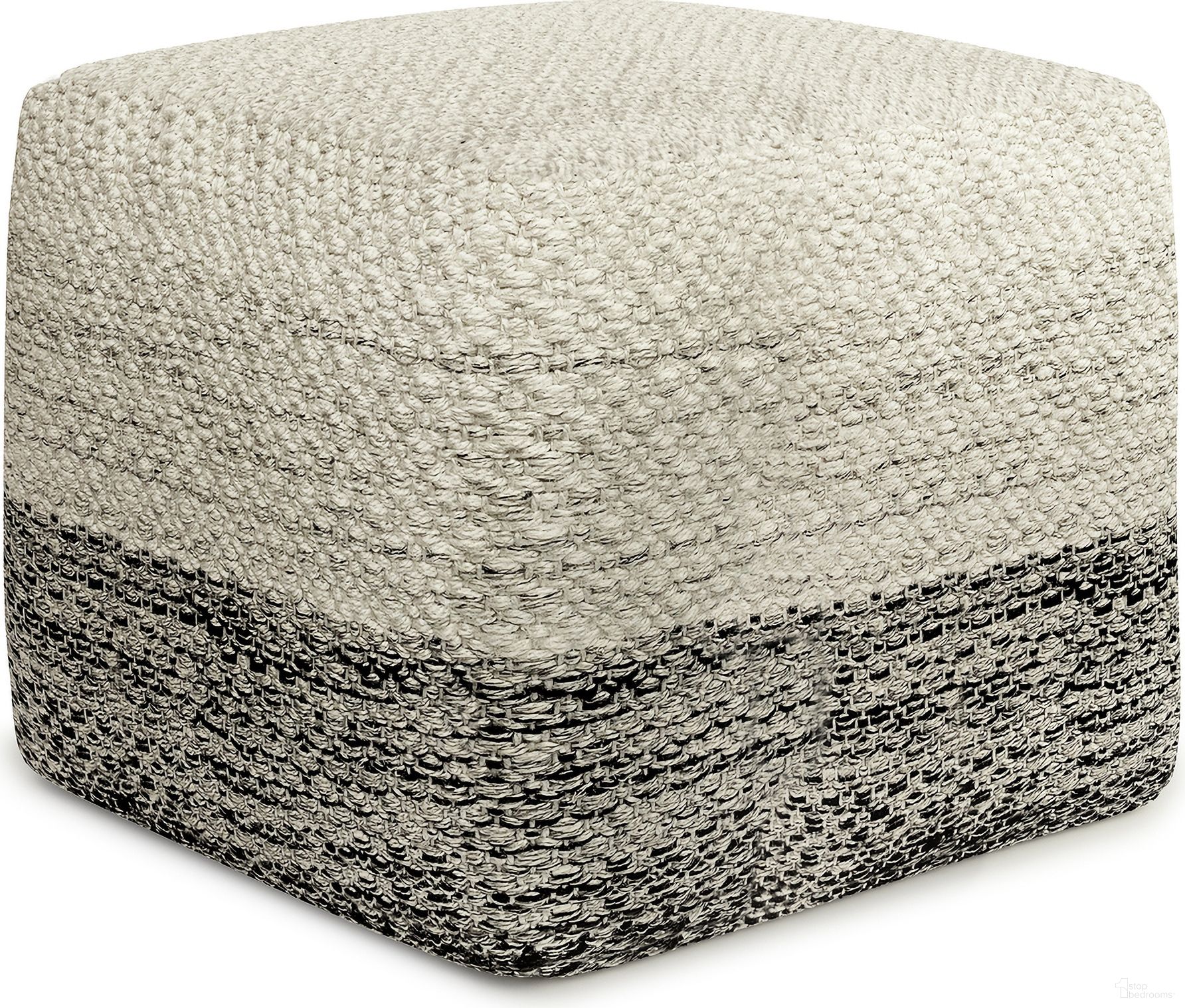 Macie Recycled PET Polyester Square Woven Outdoor/Indoor Pouf In Grey and White