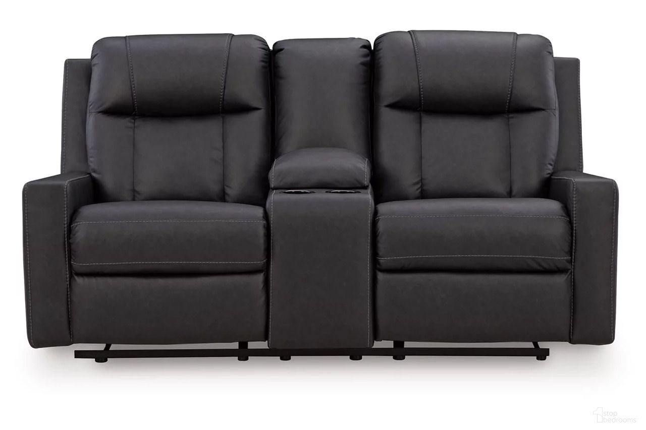 The appearance of Mackmenville Reclining Loveseat with Console In Carbon designed by Signature Design by Ashley in the modern / contemporary interior design. This carbon piece of furniture was selected by 1StopBedrooms from Mackmenville Collection to add a touch of cosiness and style into your home. Sku: 7471394. Material: Fabric.