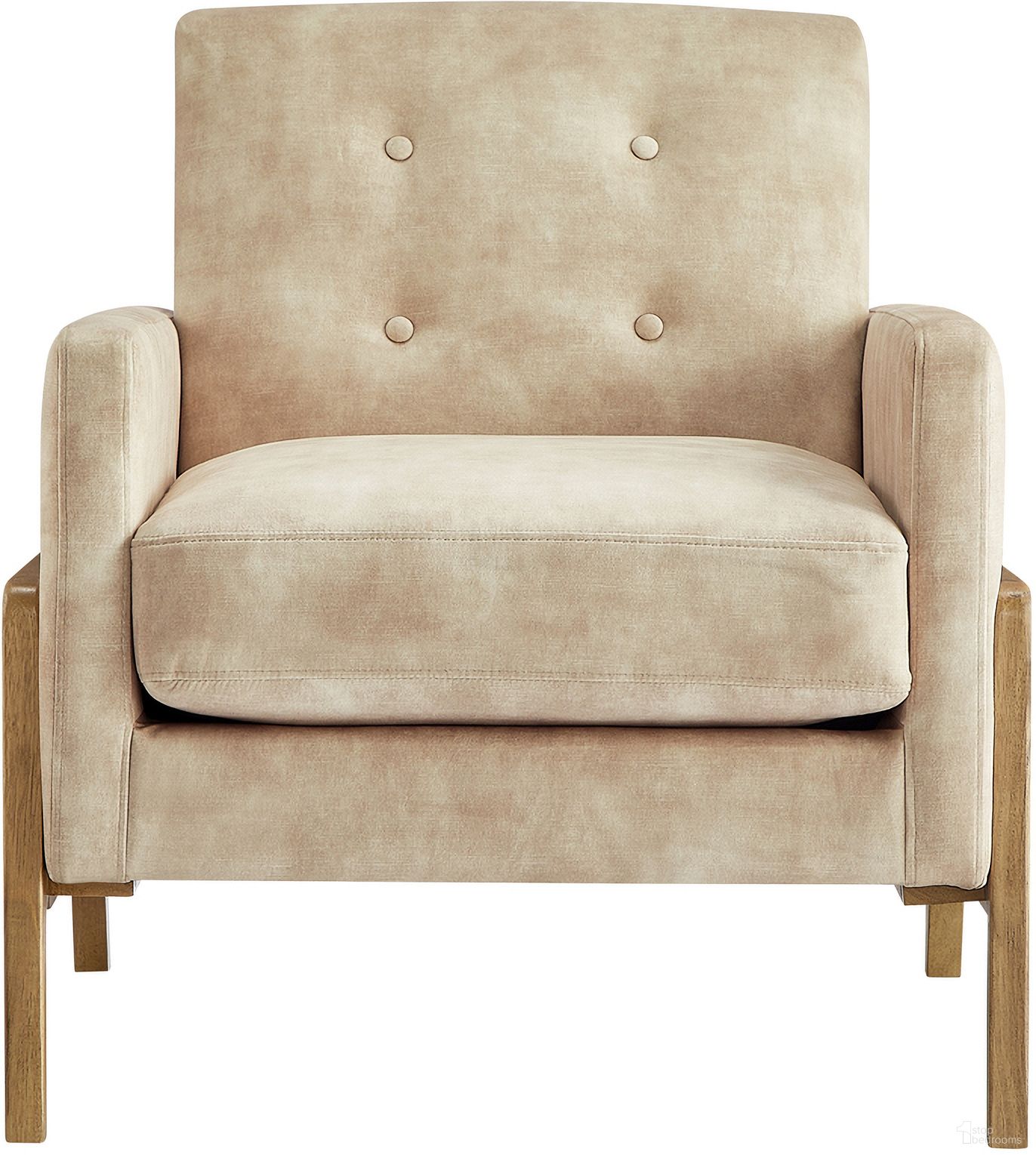 The appearance of Macon Wood Arm Tufted Back Accent Chair In Sand designed by Comfort Pointe in the transitional interior design. This sand piece of furniture was selected by 1StopBedrooms from Macon Collection to add a touch of cosiness and style into your home. Sku: 8320-05. Material: Polyester.