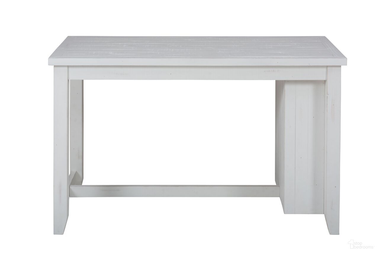 The appearance of Madaket 60 Inch Counter Height Table with 3 Shelf Storage In Off White designed by Jofran in the transitional interior design. This off white piece of furniture was selected by 1StopBedrooms from Madaket Collection to add a touch of cosiness and style into your home. Sku: 647-60. Table Base Style: Trestle. Table Top Shape: Rectangular. Material: Pine. Size: 60" x 30".