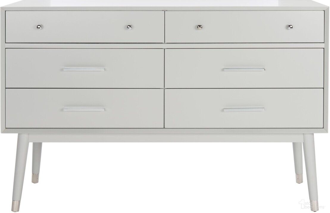 The appearance of Madden Retro Dresser In Grey and Silver designed by Safavieh Couture in the modern / contemporary interior design. This gray piece of furniture was selected by 1StopBedrooms from Madden Collection to add a touch of cosiness and style into your home. Sku: SFV2100J. Material: MDF.