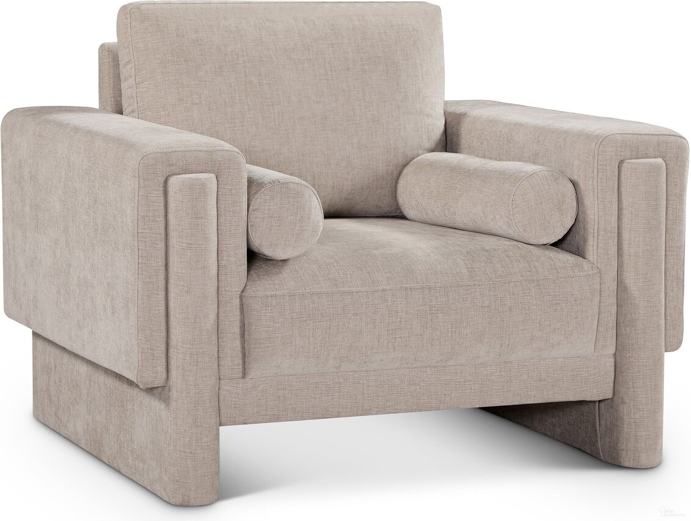 The appearance of Madeline Chenille Fabric Chair In Beige designed by Meridian in the modern / contemporary interior design. This beige piece of furniture  was selected by 1StopBedrooms from Madeline Collection to add a touch of cosiness and style into your home. Sku: 152Beige-C. Material: Plywood.
