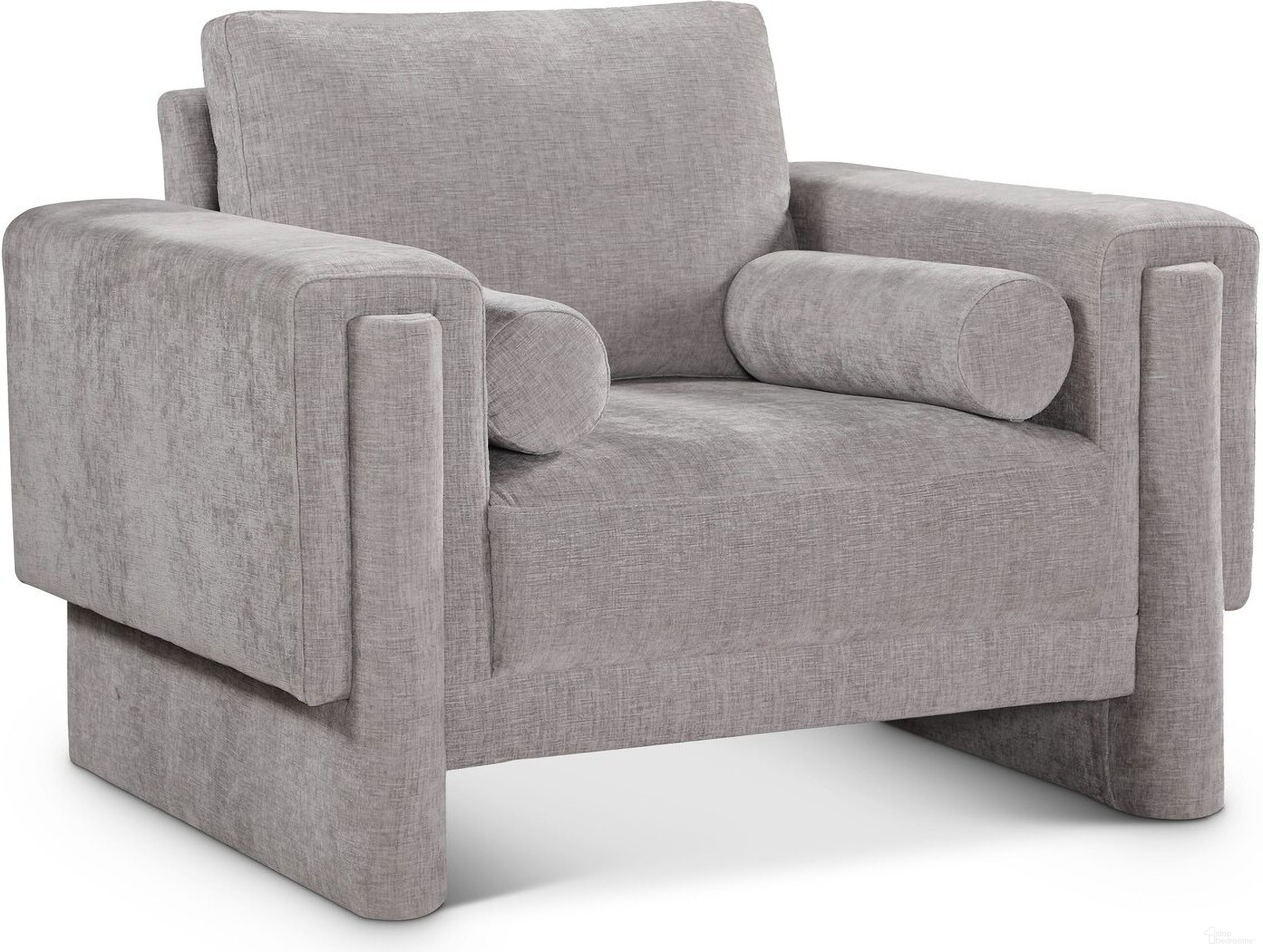 The appearance of Madeline Chenille Fabric Chair In Grey designed by Meridian in the modern / contemporary interior design. This grey piece of furniture  was selected by 1StopBedrooms from Madeline Collection to add a touch of cosiness and style into your home. Sku: 152Grey-C. Material: Plywood.