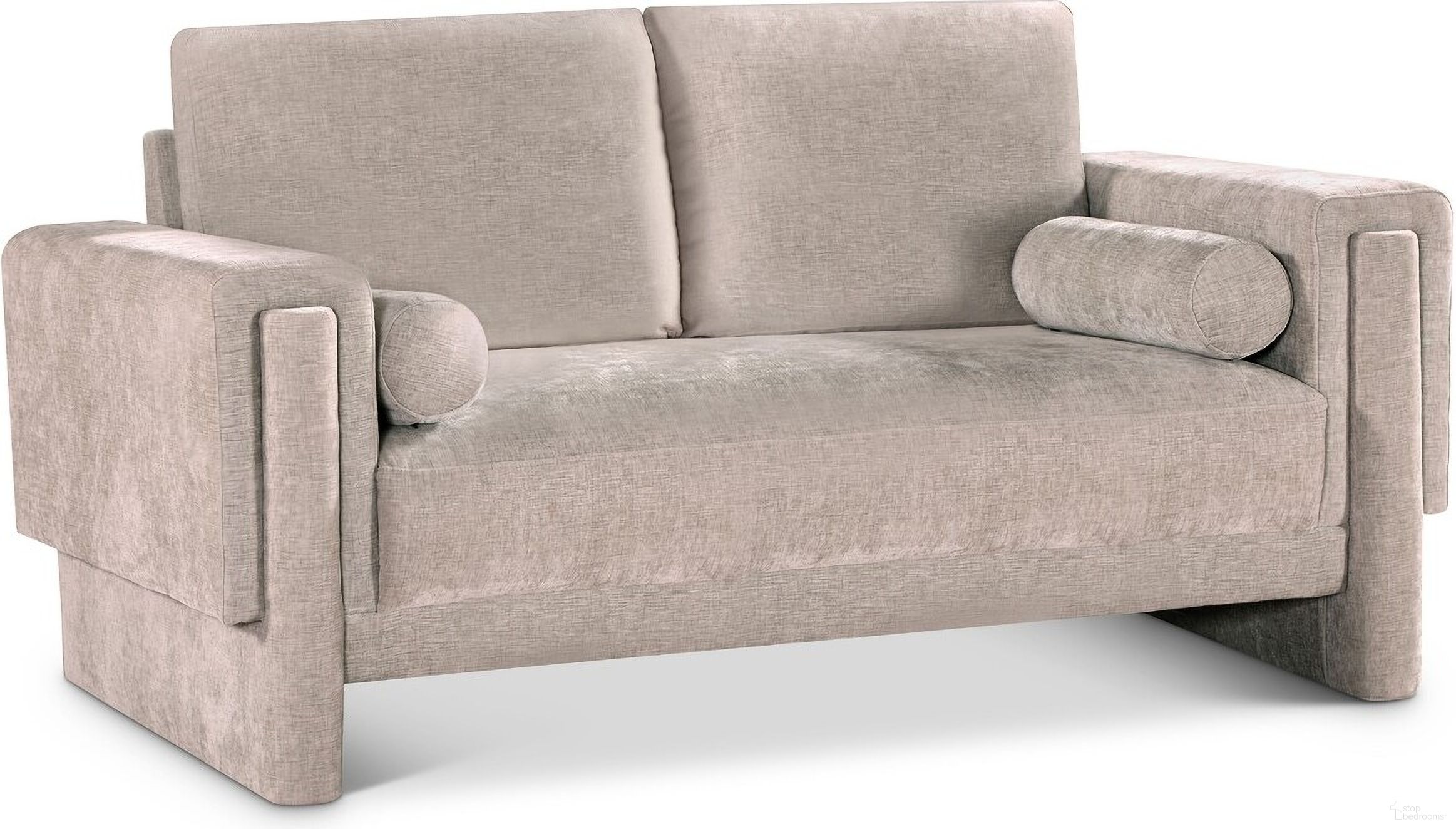 The appearance of Madeline Chenille Fabric Loveseat In Beige designed by Meridian in the modern / contemporary interior design. This beige piece of furniture  was selected by 1StopBedrooms from Madeline Collection to add a touch of cosiness and style into your home. Sku: 152Beige-L. Material: Plywood.