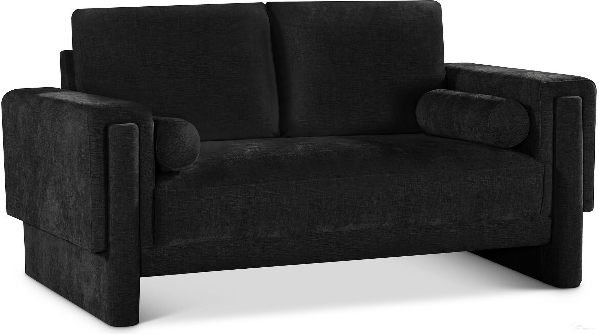 The appearance of Madeline Chenille Fabric Loveseat In Black designed by Meridian in the modern / contemporary interior design. This black piece of furniture  was selected by 1StopBedrooms from Madeline Collection to add a touch of cosiness and style into your home. Sku: 152Black-L. Material: Plywood.