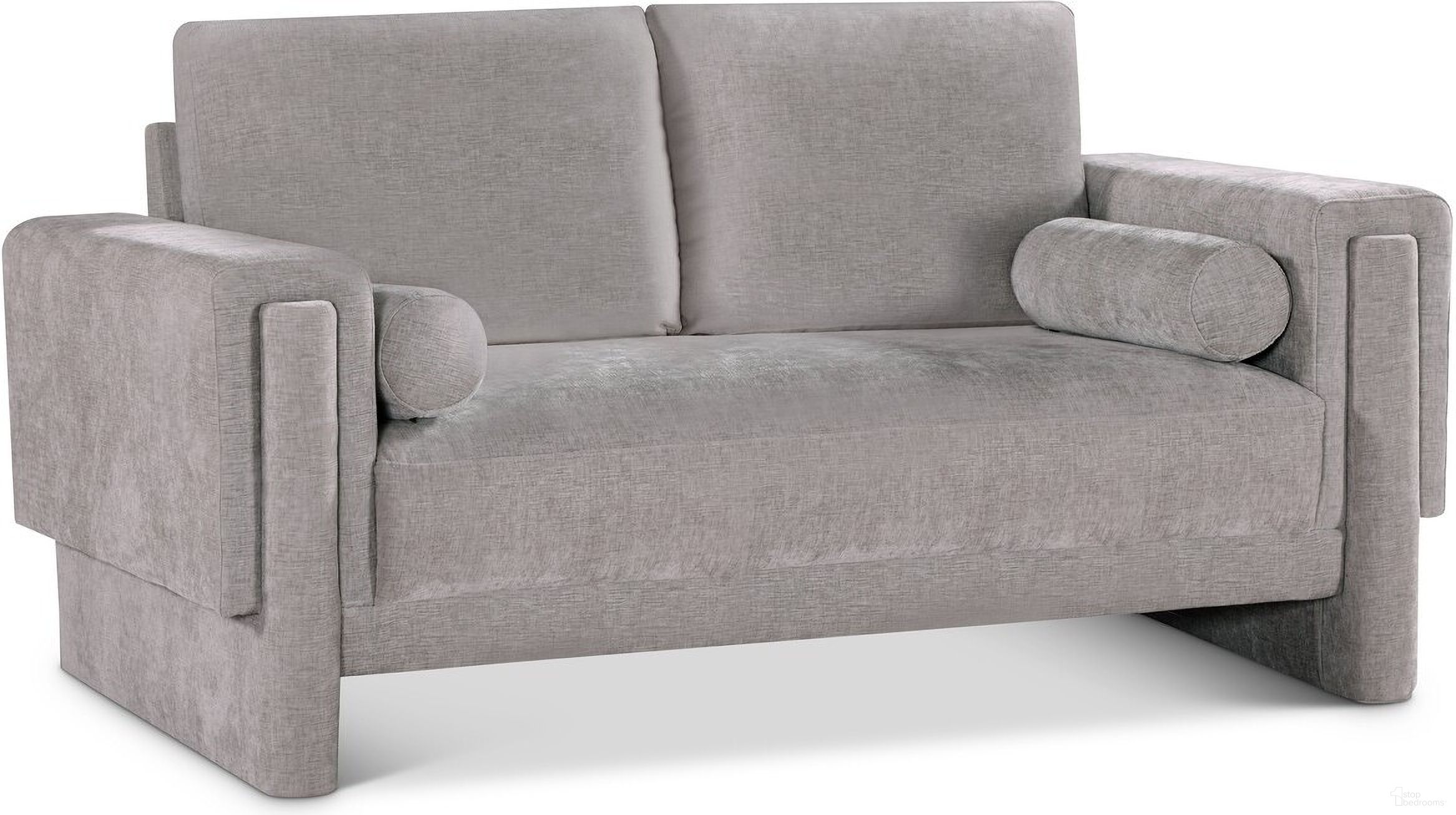 The appearance of Madeline Chenille Fabric Loveseat In Grey designed by Meridian in the modern / contemporary interior design. This grey piece of furniture  was selected by 1StopBedrooms from Madeline Collection to add a touch of cosiness and style into your home. Sku: 152Grey-L. Material: Plywood.