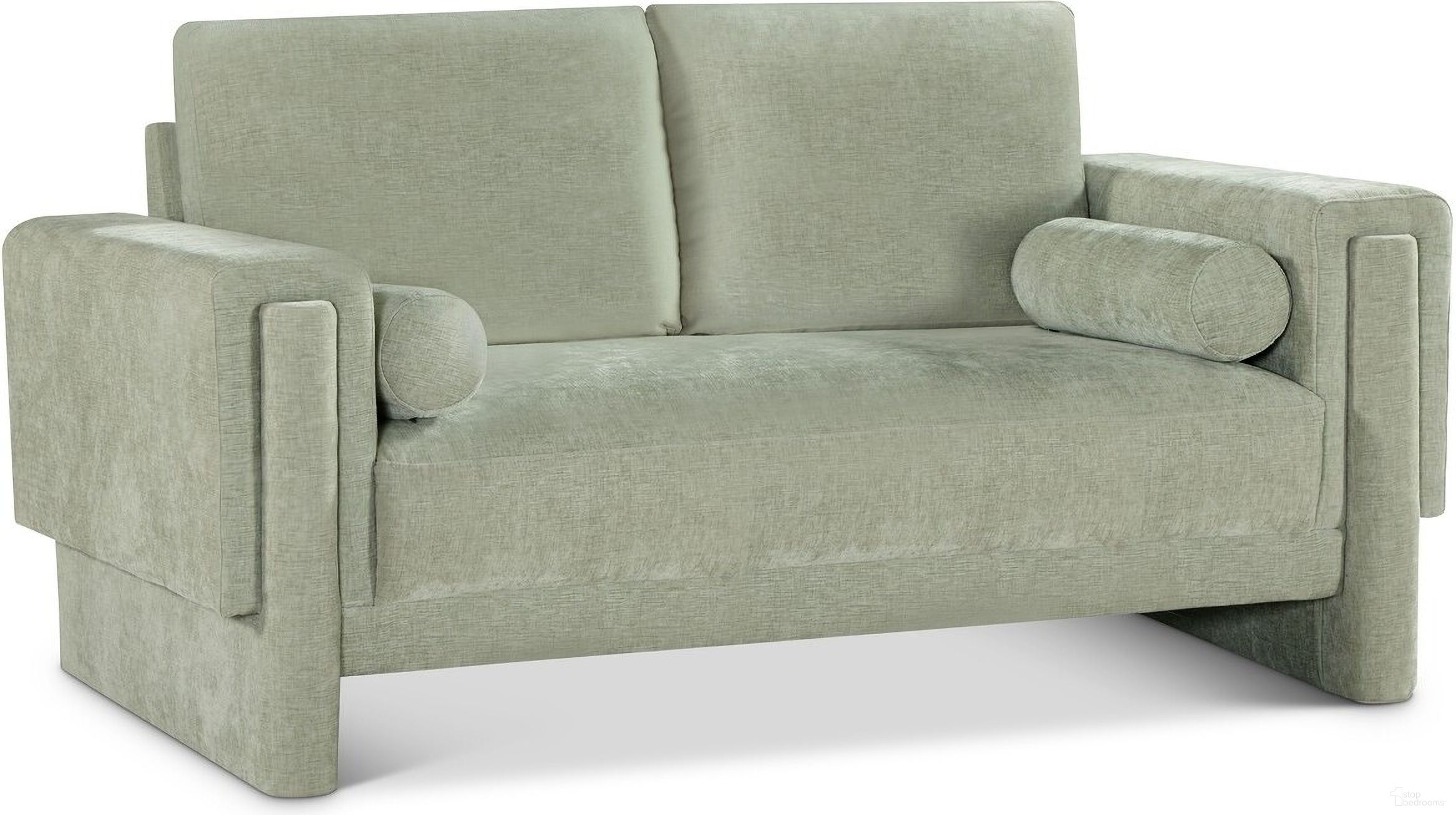 The appearance of Madeline Chenille Fabric Loveseat In Mint designed by Meridian in the modern / contemporary interior design. This mint piece of furniture  was selected by 1StopBedrooms from Madeline Collection to add a touch of cosiness and style into your home. Sku: 152Mint-L. Material: Plywood.