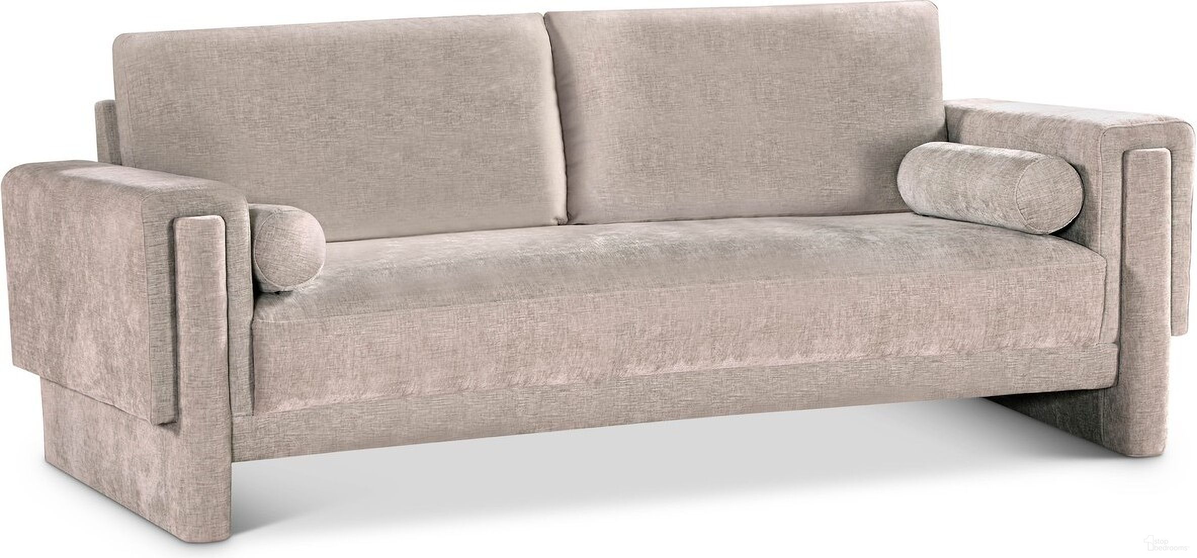 The appearance of Madeline Chenille Fabric Sofa In Beige designed by Meridian in the modern / contemporary interior design. This beige piece of furniture was selected by 1StopBedrooms from Madeline Collection to add a touch of cosiness and style into your home. Sku: 152Beige-S. Material: Plywood.