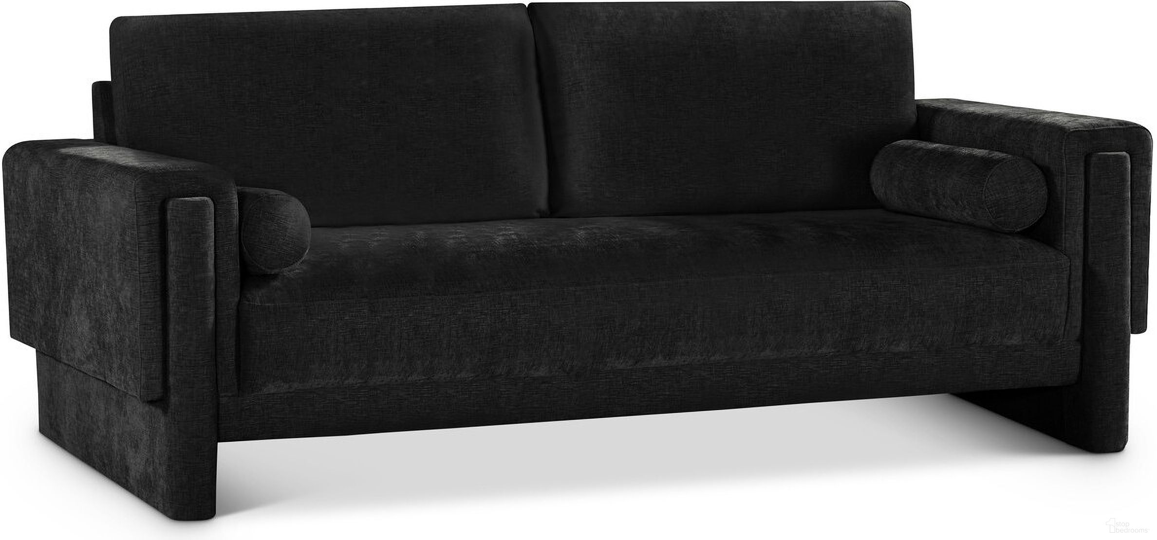 The appearance of Madeline Chenille Fabric Sofa In Black designed by Meridian in the modern / contemporary interior design. This black piece of furniture was selected by 1StopBedrooms from Madeline Collection to add a touch of cosiness and style into your home. Sku: 152Black-S. Material: Plywood.