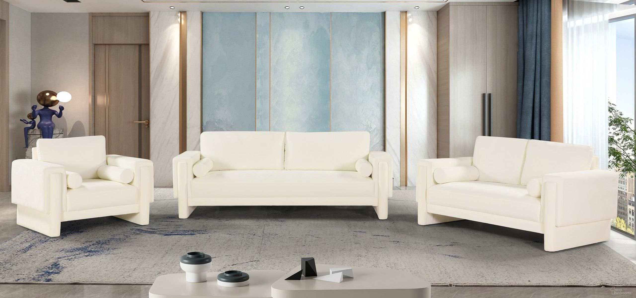 The appearance of Madeline Living Room Set In Cream designed by Meridian in the modern / contemporary interior design. This cream piece of furniture  was selected by 1StopBedrooms from Madeline Collection to add a touch of cosiness and style into your home. Sku: 152Cream-S;152Cream-L. Material: Plywood.