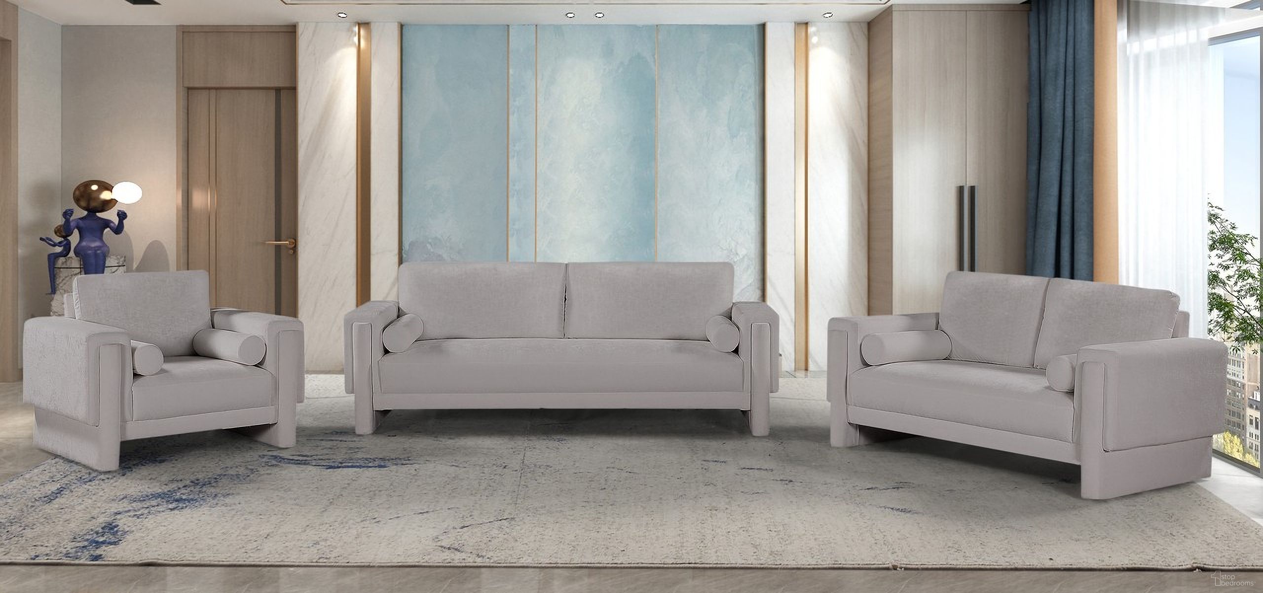 The appearance of Madeline Living Room Set In Grey designed by Meridian in the modern / contemporary interior design. This grey piece of furniture was selected by 1StopBedrooms from Madeline Collection to add a touch of cosiness and style into your home. Sku: 152Grey-S;152Grey-L. Material: Plywood.