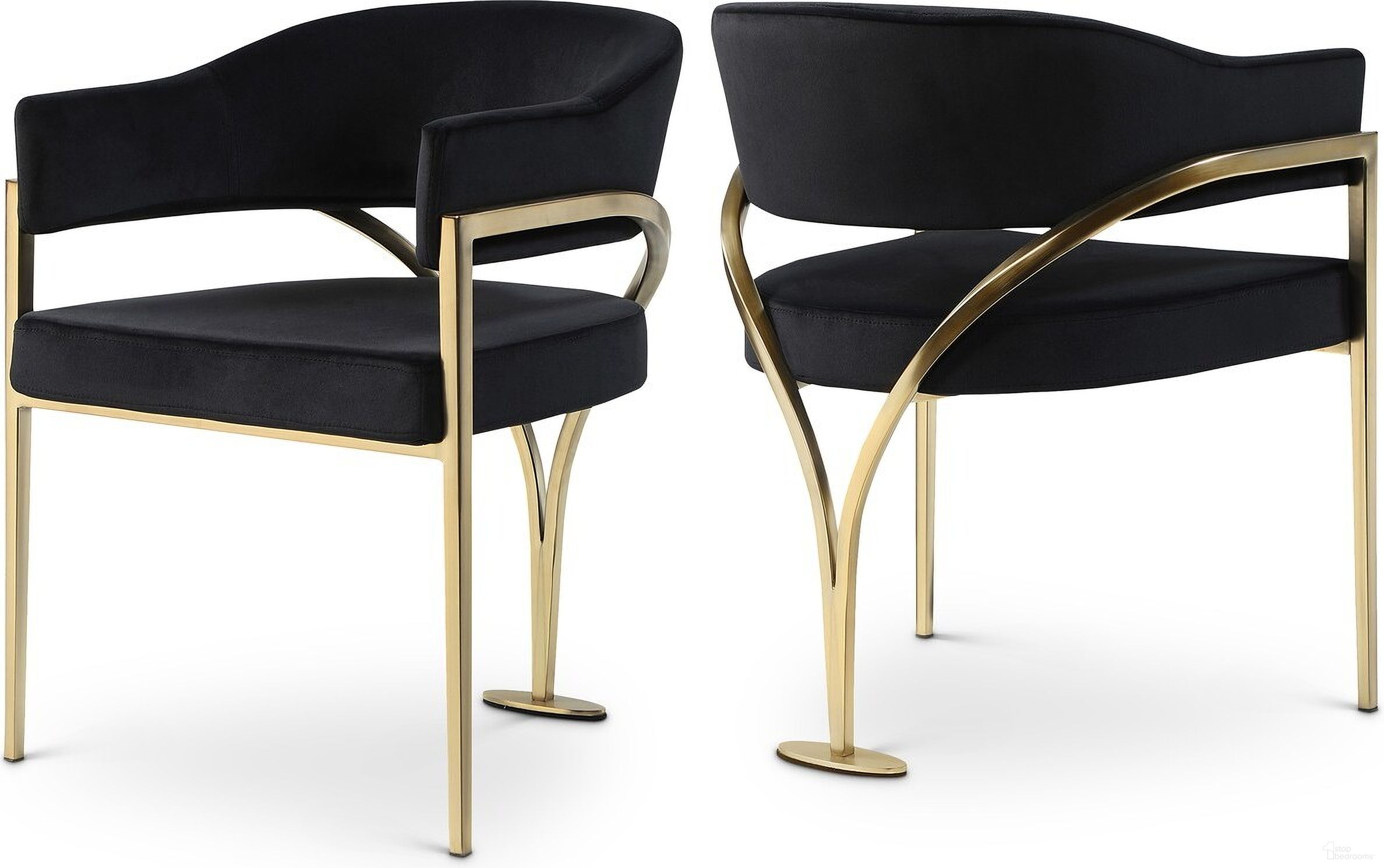 Madelyn Velvet Dining Chair Set of 2 In Black/Gold