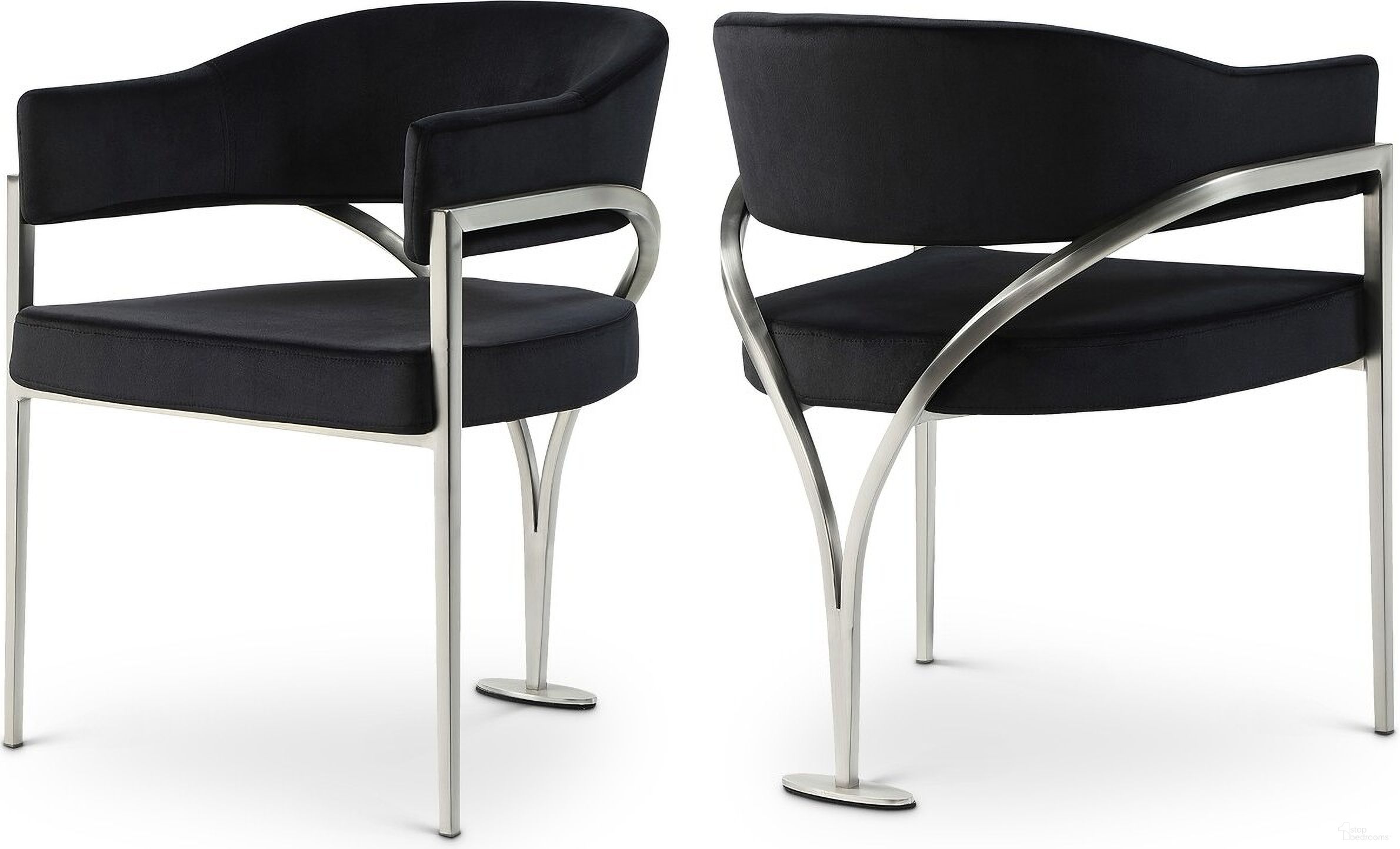 Madelyn Velvet Dining Chair Set of 2 In Black/Silver