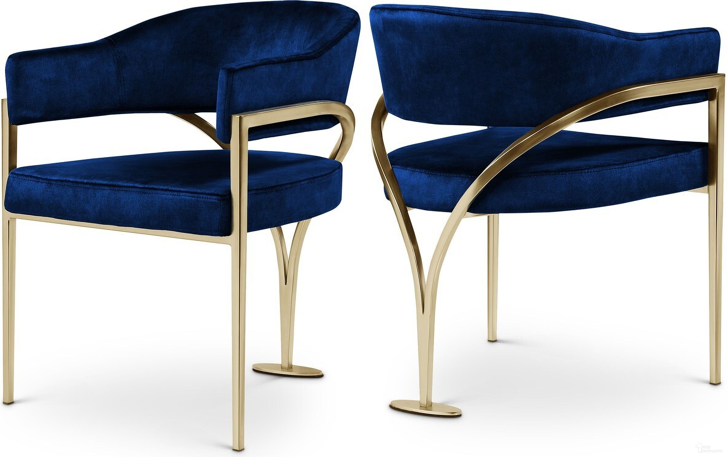 Madelyn Velvet Dining Chair Set of 2 In Navy/Gold
