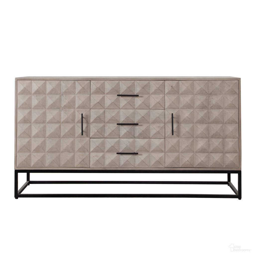 Madera 3-Drawer/2-Door Solid Wood Dresser In Ash Finish with Black Metal Finished Legs