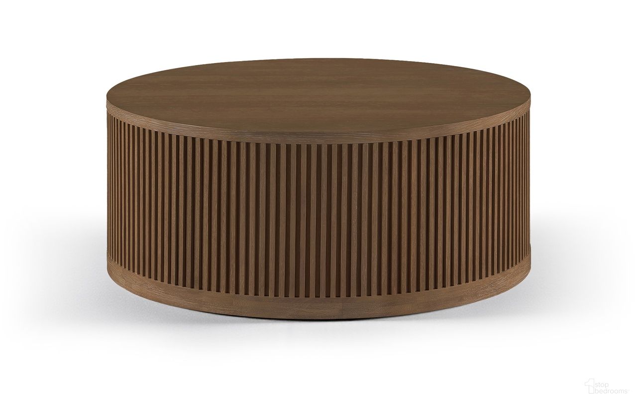 Madera Oak Veneer and Solid Wood with Caster Wheels Coffee Table In Brown Walnut