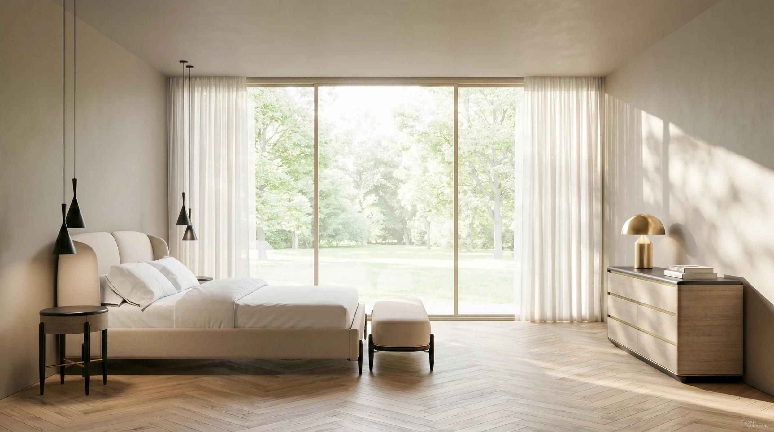 Madera Upholstered Bedroom Set In Modern Walnut
