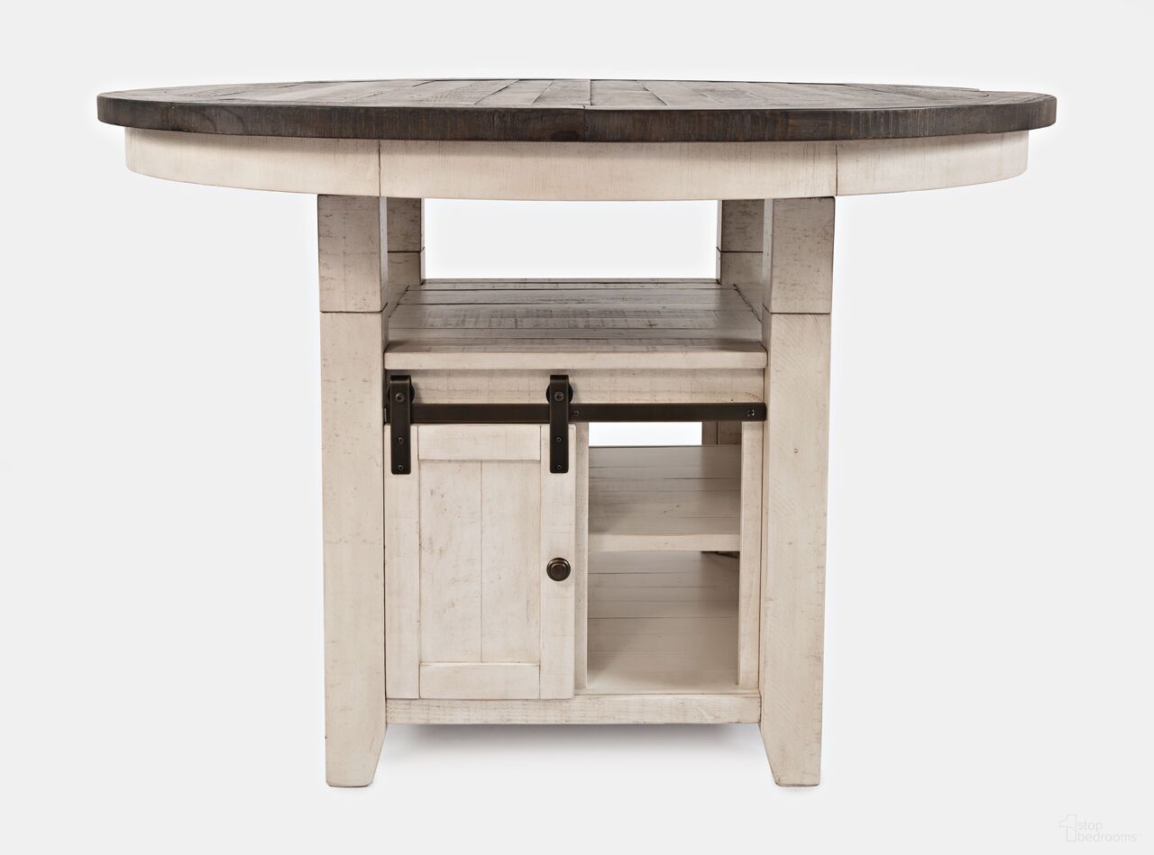The appearance of Madison County Adjustable Height 54 Inch Round Dining Table In Vintage White designed by Jofran in the rustic / southwestern interior design. This vintage white piece of furniture was selected by 1StopBedrooms from Madison County Collection to add a touch of cosiness and style into your home. Sku: 1706-54B;1706-54T. Table Base Style: Legs. Table Top Shape: Round. Material: Pine. Size: 54".
