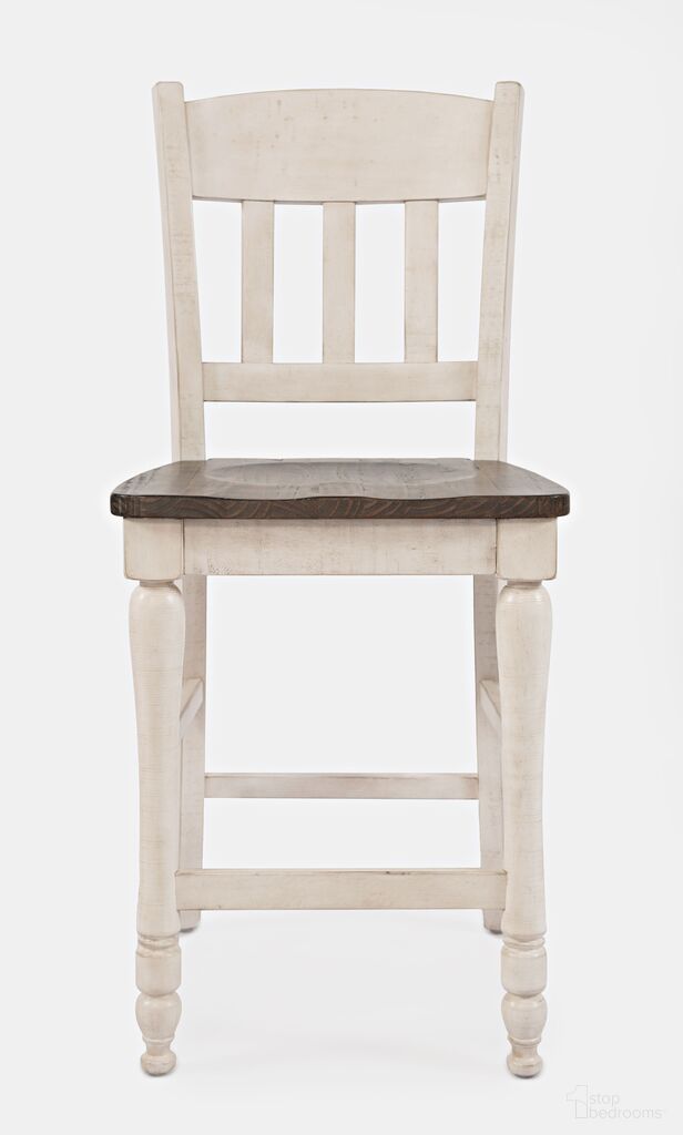 The appearance of Madison County Slatback Counter Stool Set of 2 In Vintage White designed by Jofran in the rustic / southwestern interior design. This vintage white piece of furniture was selected by 1StopBedrooms from Madison County Collection to add a touch of cosiness and style into your home. Sku: 1706-BS420KD. Material: Pine.