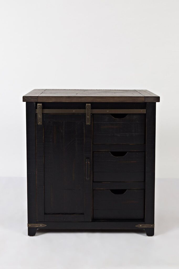 The appearance of Madison County 32 Inch Barn Door Accent Cabinet In Vintage Black designed by Jofran in the traditional interior design. This vintage black piece of furniture  was selected by 1StopBedrooms from Madison County Collection to add a touch of cosiness and style into your home. Sku: 1702-32. Material: MDF.