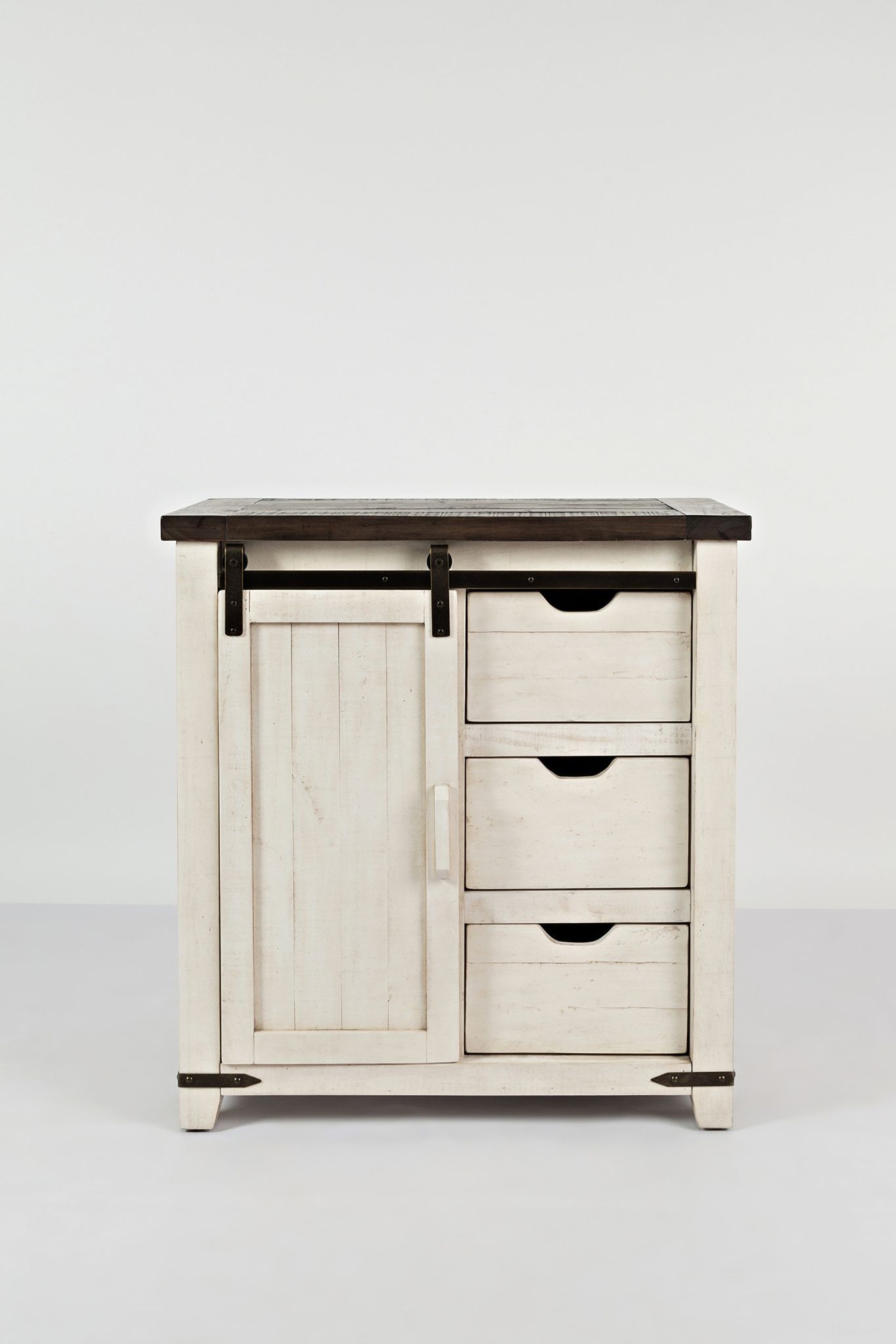 The appearance of Madison County 32 Inch Barn Door Accent Cabinet In Vintage White designed by Jofran in the transitional interior design. This vintage white piece of furniture  was selected by 1StopBedrooms from Madison County Collection to add a touch of cosiness and style into your home. Sku: 1706-32. Material: MDF.