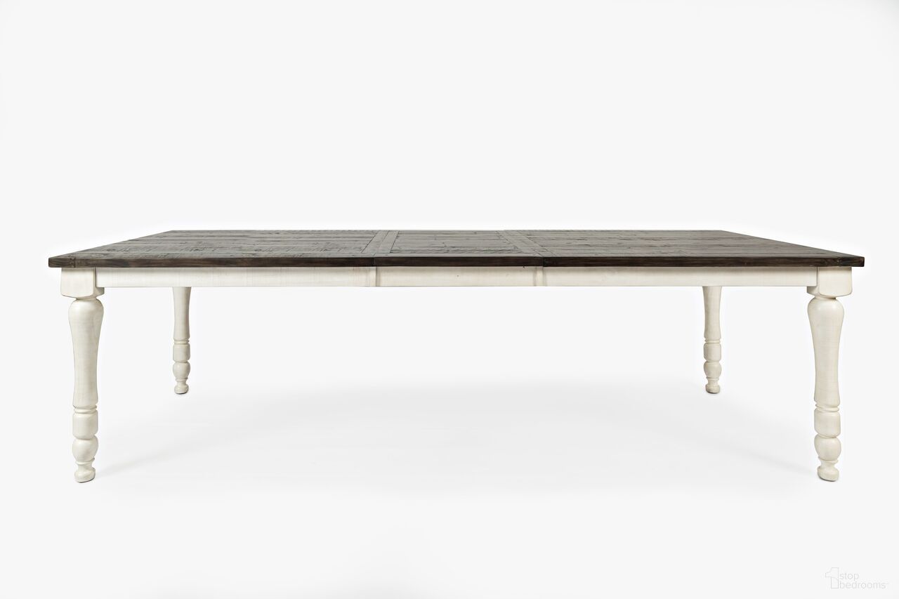 The appearance of Madison County Rectangle Extension Dining Table In Vintage White designed by Jofran in the transitional interior design. This vintage white piece of furniture was selected by 1StopBedrooms from Madison County Collection to add a touch of cosiness and style into your home. Sku: 1706-106. Table Base Style: Legs. Table Top Shape: Rectangular. Material: Pine. Size: 106" x 42".