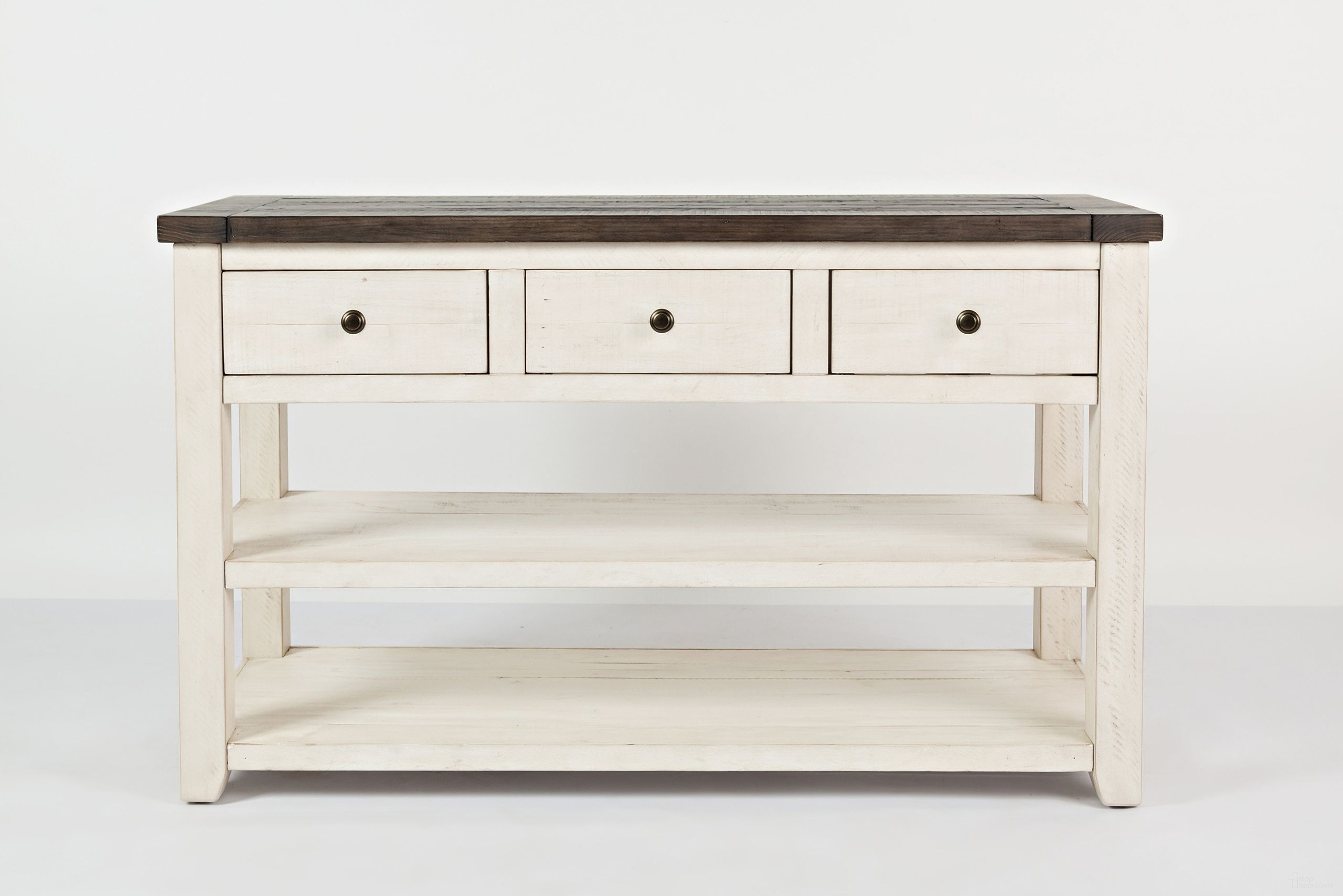 The appearance of Madison County 50 Inch Sofa Table In Vintage White designed by Jofran in the transitional interior design. This vintage white piece of furniture  was selected by 1StopBedrooms from Madison County Collection to add a touch of cosiness and style into your home. Sku: 1706-4. Material: Pine.