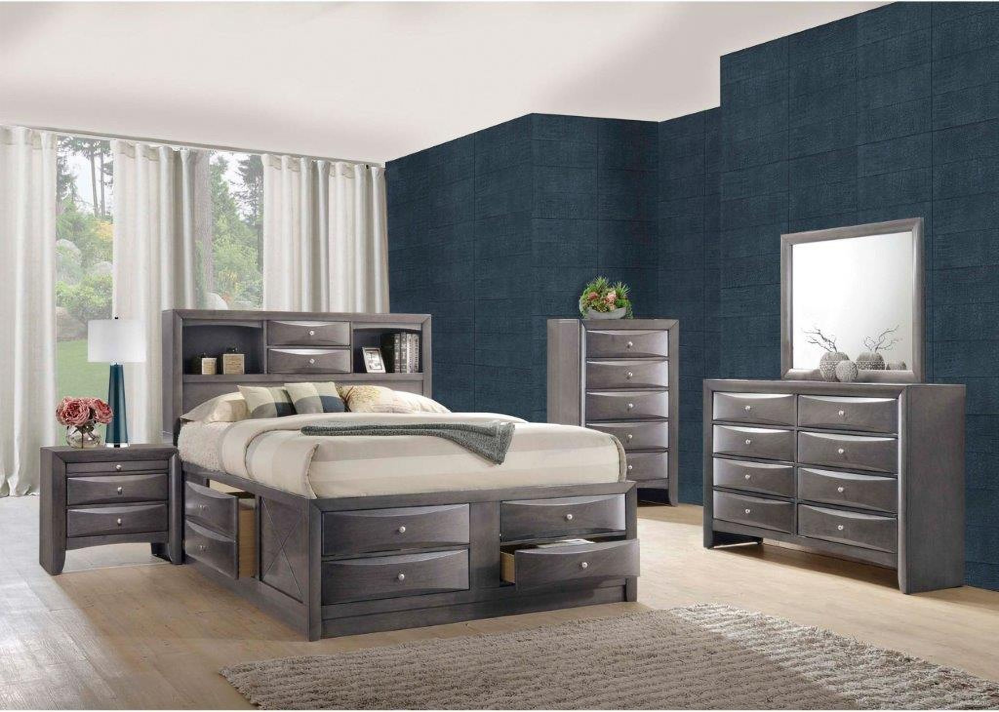 The appearance of Madison Gray Bookcase Storage Bedroom Set designed by Picket House in the modern / contemporary interior design. This gray piece of furniture was selected by 1StopBedrooms from Madison Collection to add a touch of cosiness and style into your home. Sku: EG170QHF;EG170QRD;EG170QLD;EG170QR;EG100NS. Bed Type: Storage Bed. Material: Wood. Bed Size: Queen.