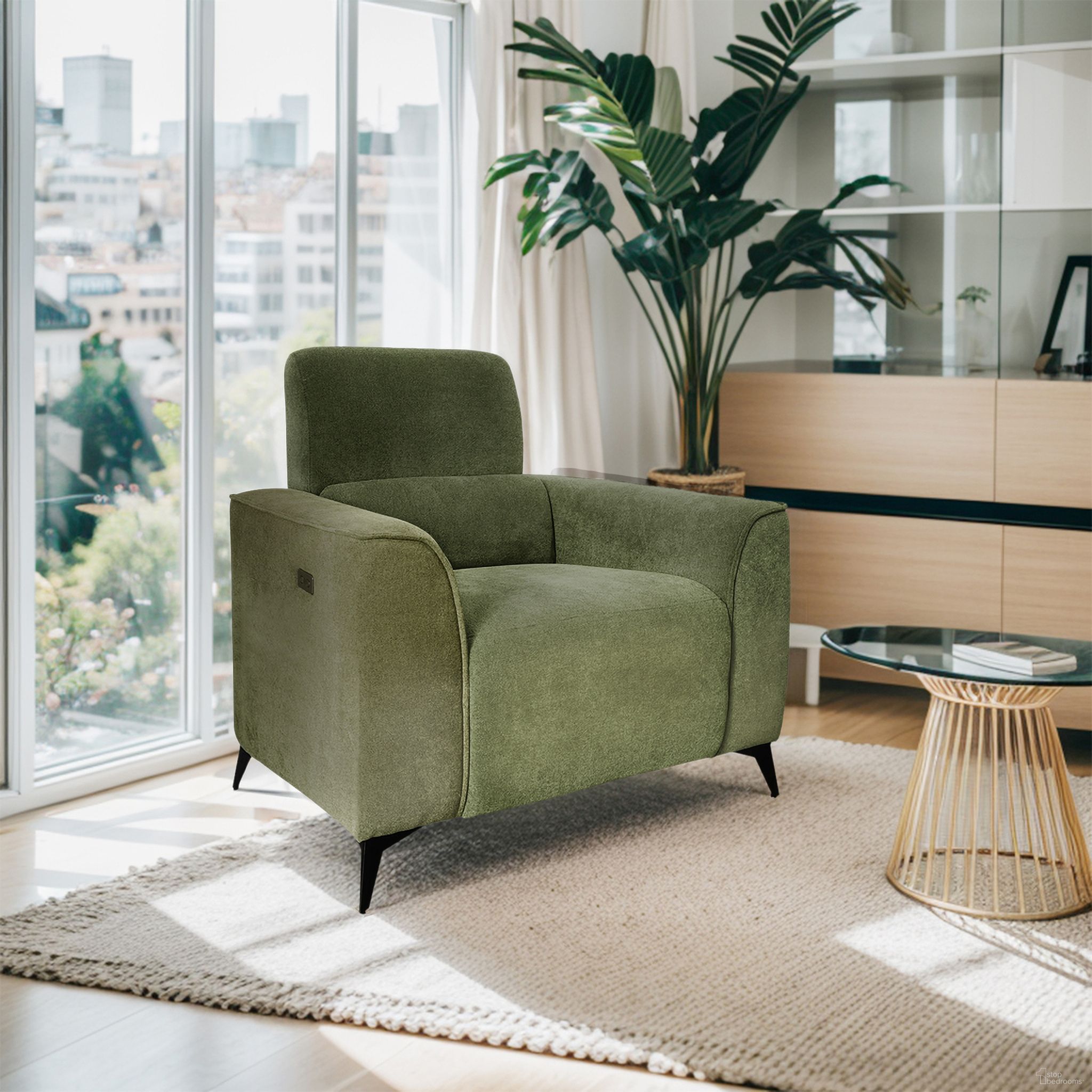 The appearance of Madison Power Recliner In Green designed by Olliix in the modern / contemporary interior design. This green piece of furniture was selected by 1StopBedrooms from Madison Collection to add a touch of cosiness and style into your home. Sku: CH103-0006. Material: Polyester.